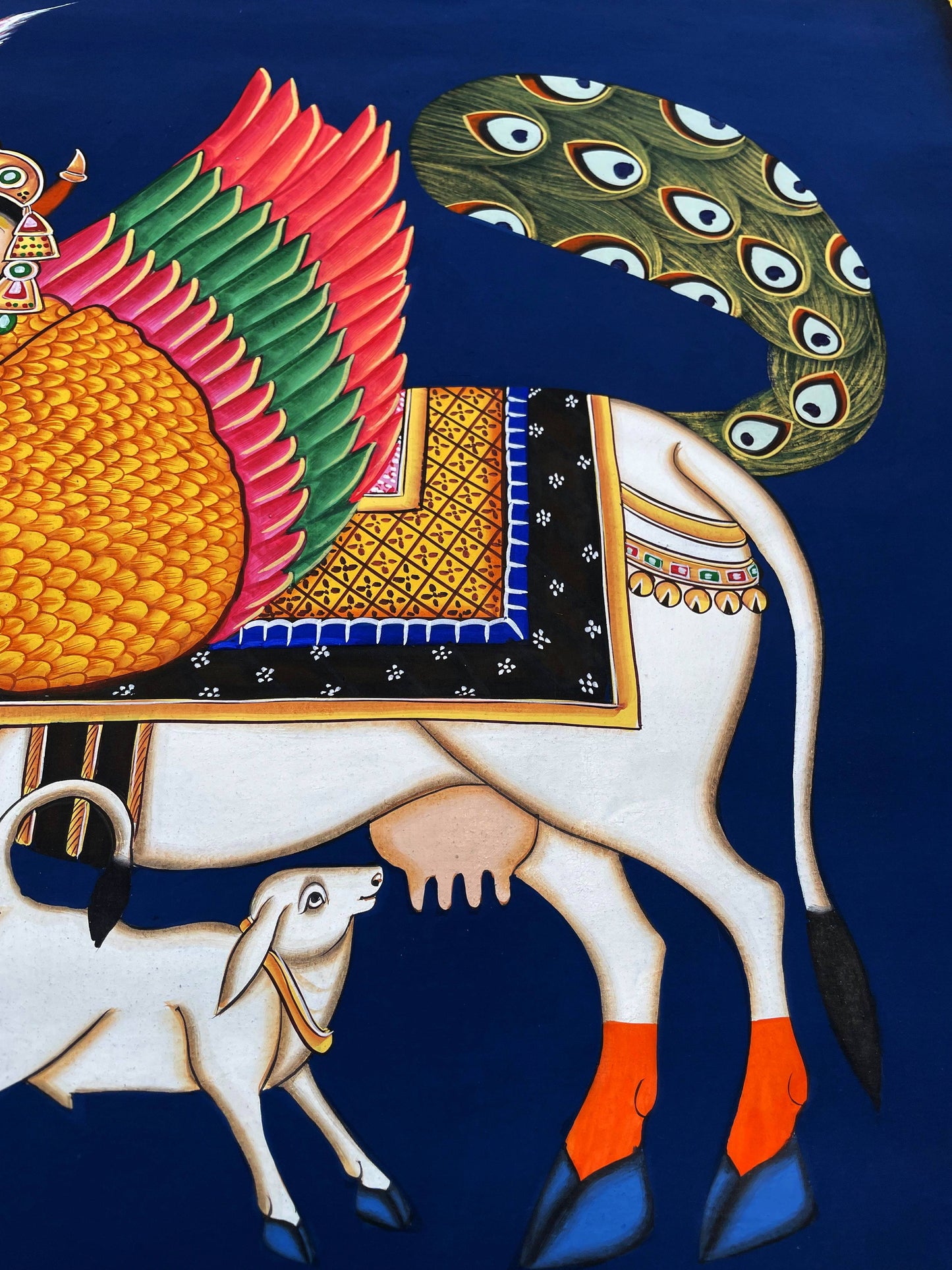 kamdhenu sacred cow - Handmade Pichwai Painting- 2 x 2 Feet