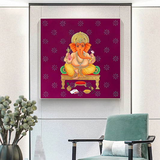 Lord Ganesha and Flower Art Painting For Home Decor, Traditional Handmade Painting Of Beautiful Lord Ganesha, Wall Painting, Wall Hanging - Jaipur Earth