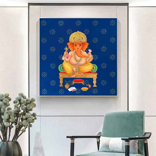 Lord Ganesha and Flower Art Painting For Home Decor, Traditional Handmade Painting Of Beautiful Lord Ganesha, Wall Painting, Wall Hanging - Jaipur Earth