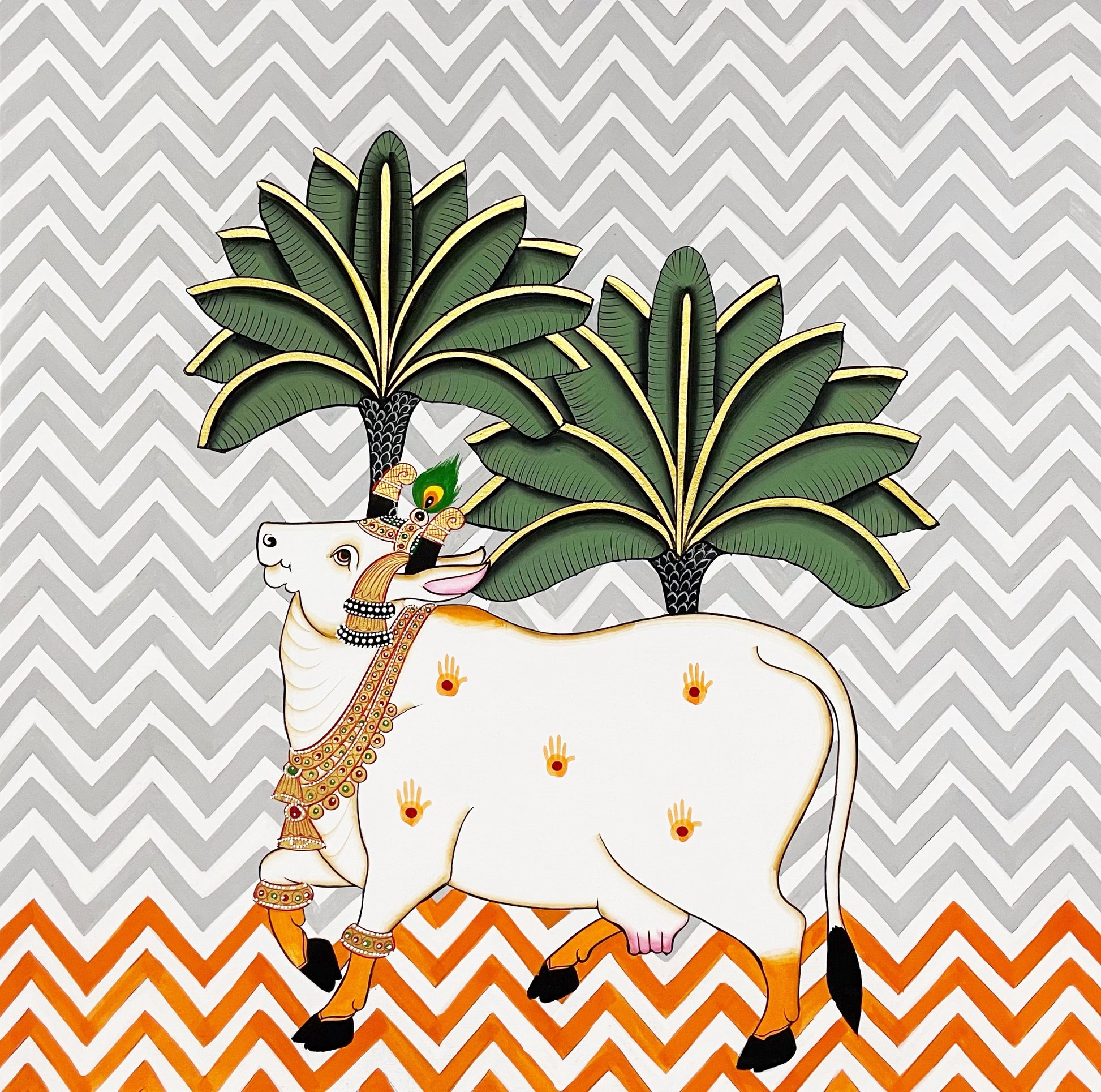 Pichwai Painting Of Cow, Set of 2, Traditional Indian Pichwai Painting For Home Decor, Wall Art, Wall Decor - Jaipur Earth