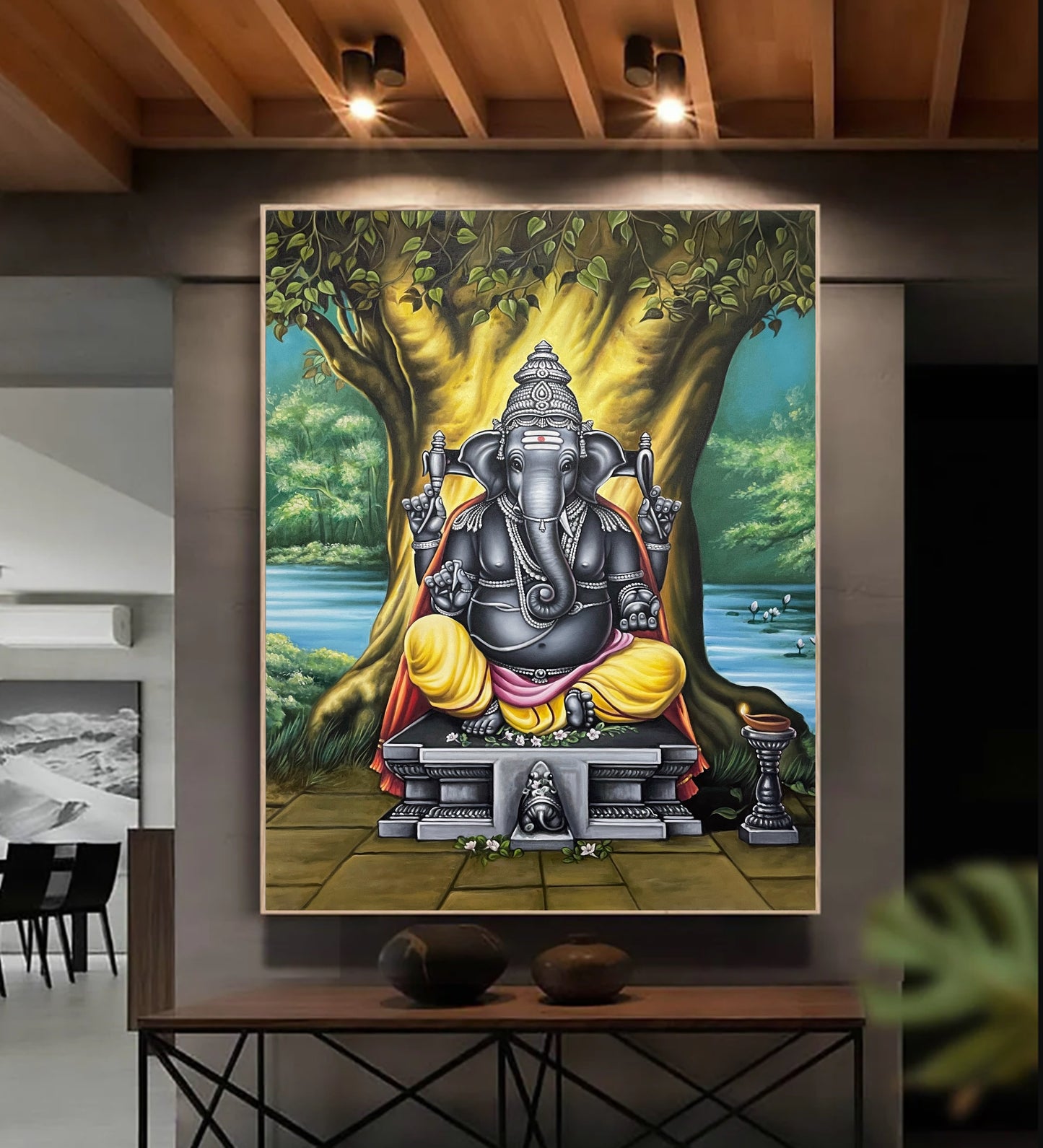 Lord Ganesha painting, Oil Canvas Painting, Wall Art, Indian Painting, Painting for Living Room, Painting for Office, Home Decor - Jaipur Earth