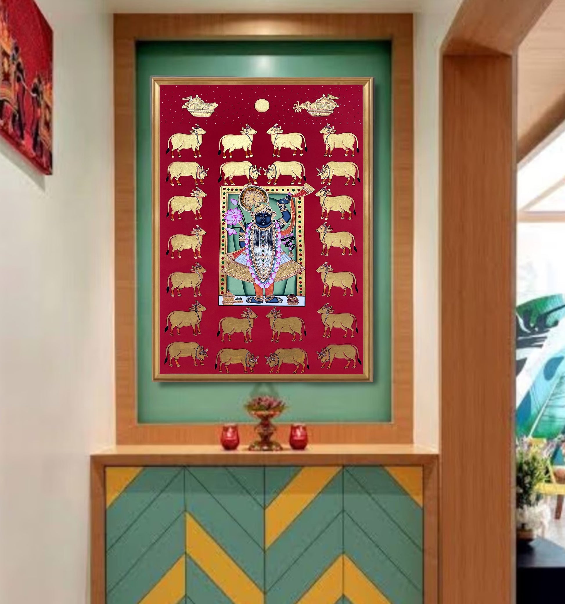 Shreenathji Pichwai Painting, Indian Traditional Handmade Painting, Wall decor - Jaipur Earth