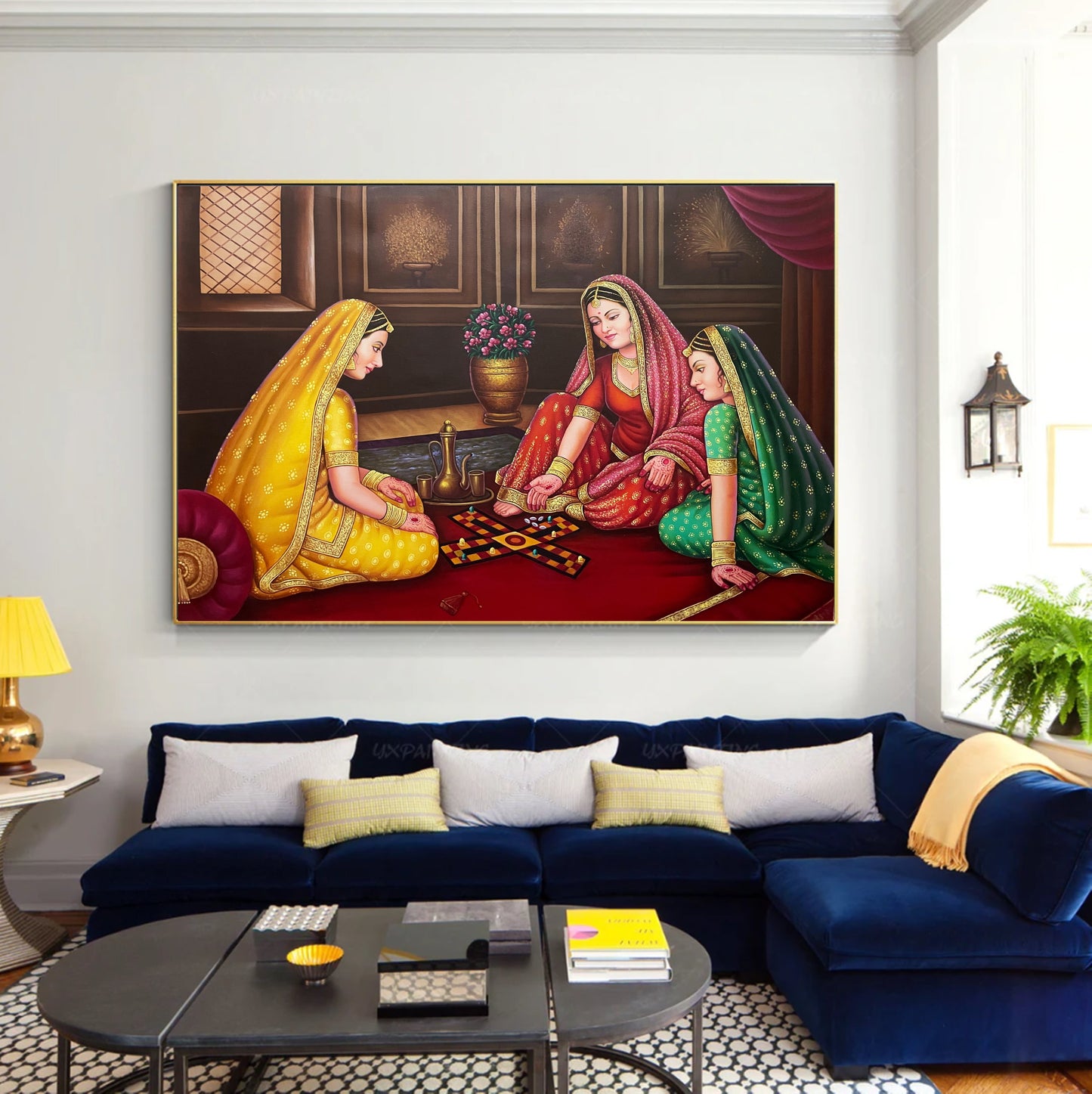 Ladies playing choupar, Indan Dice Game, Oil painting on canvas