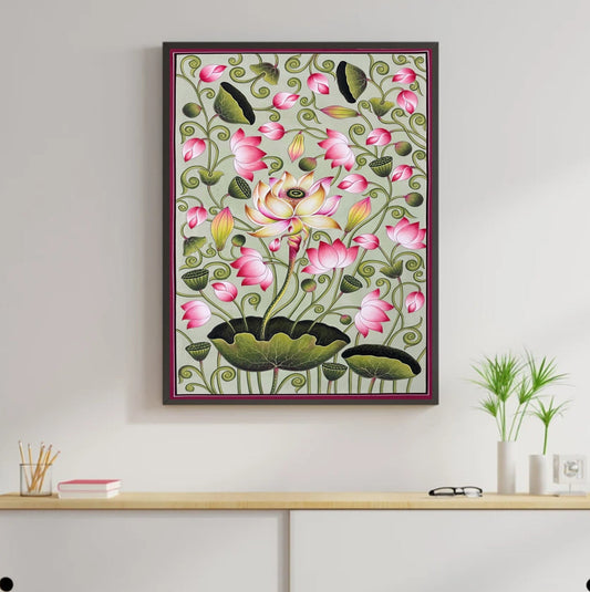 Lotus Pond - Handmade Pichwai Painting - Jaipur Earth