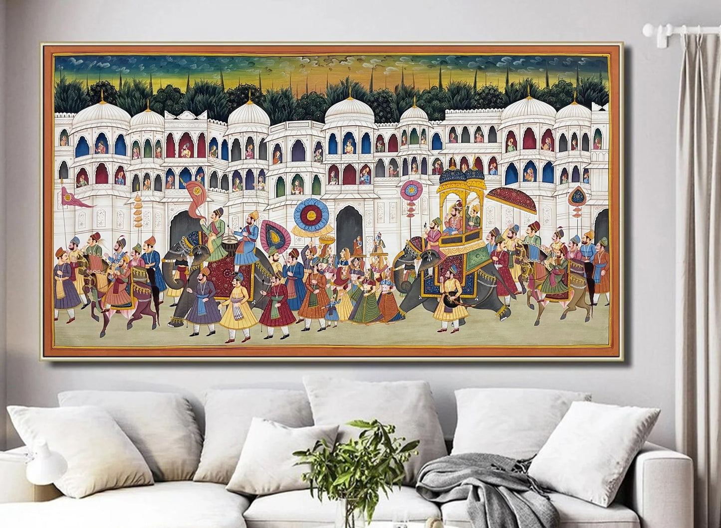 Royal Procession Art Indian Royal Ethnic Folk Painting, Large Detailed Handmade Painting, Home decor gift, wall decor - Jaipur Earth