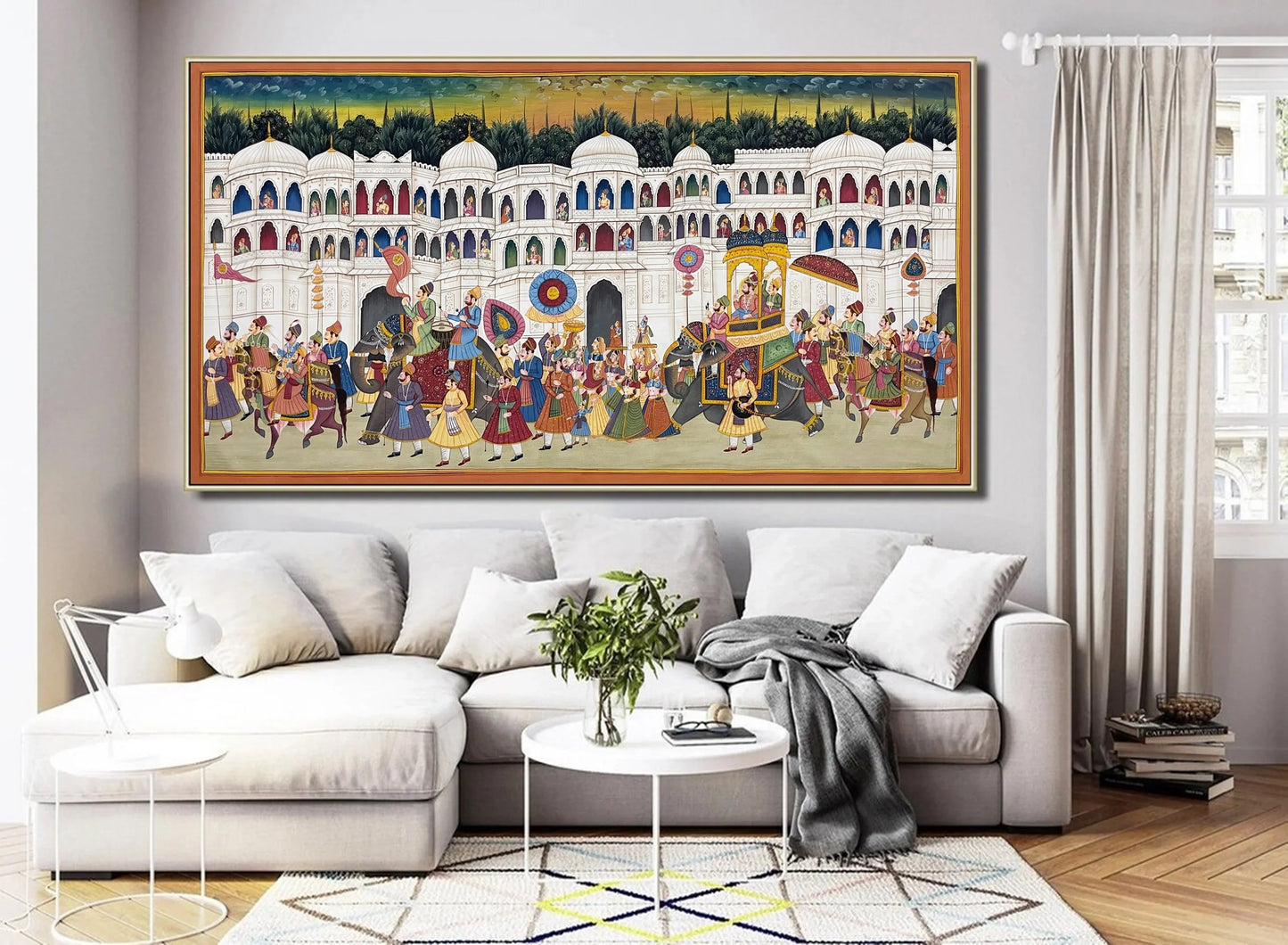 Royal Procession Art Indian Royal Ethnic Folk Painting, Large Detailed Handmade Painting, Home decor gift, wall decor - Jaipur Earth