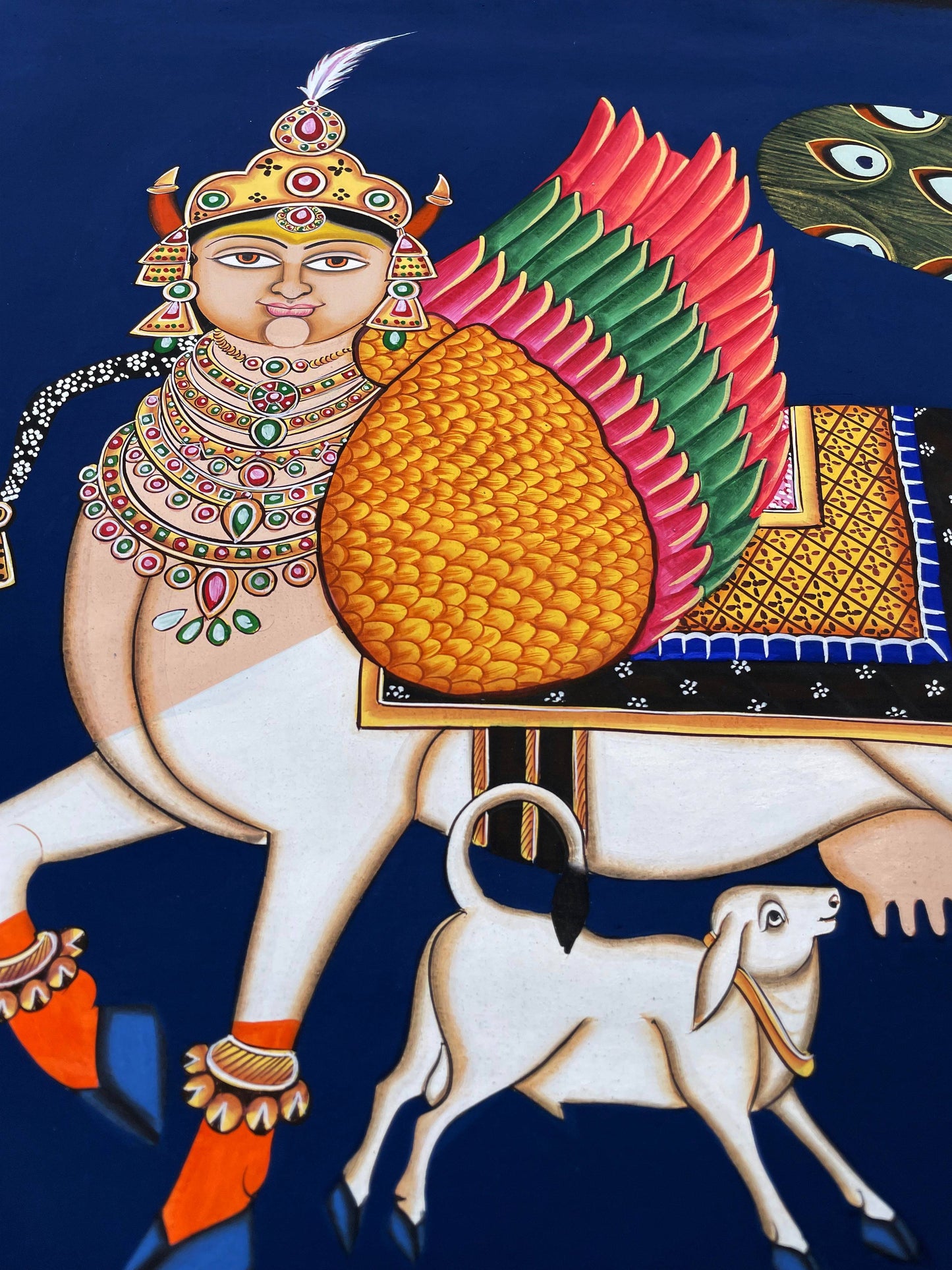kamdhenu sacred cow - Handmade Pichwai Painting- 2 x 2 Feet