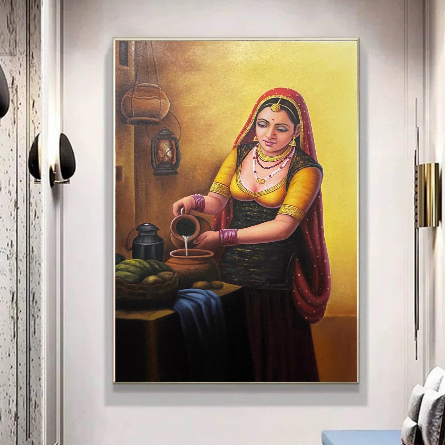 Rajasthani Painting, Indian Traditional Painting, home decor, wall art on canvas, painting, wall Painting - Jaipur Earth