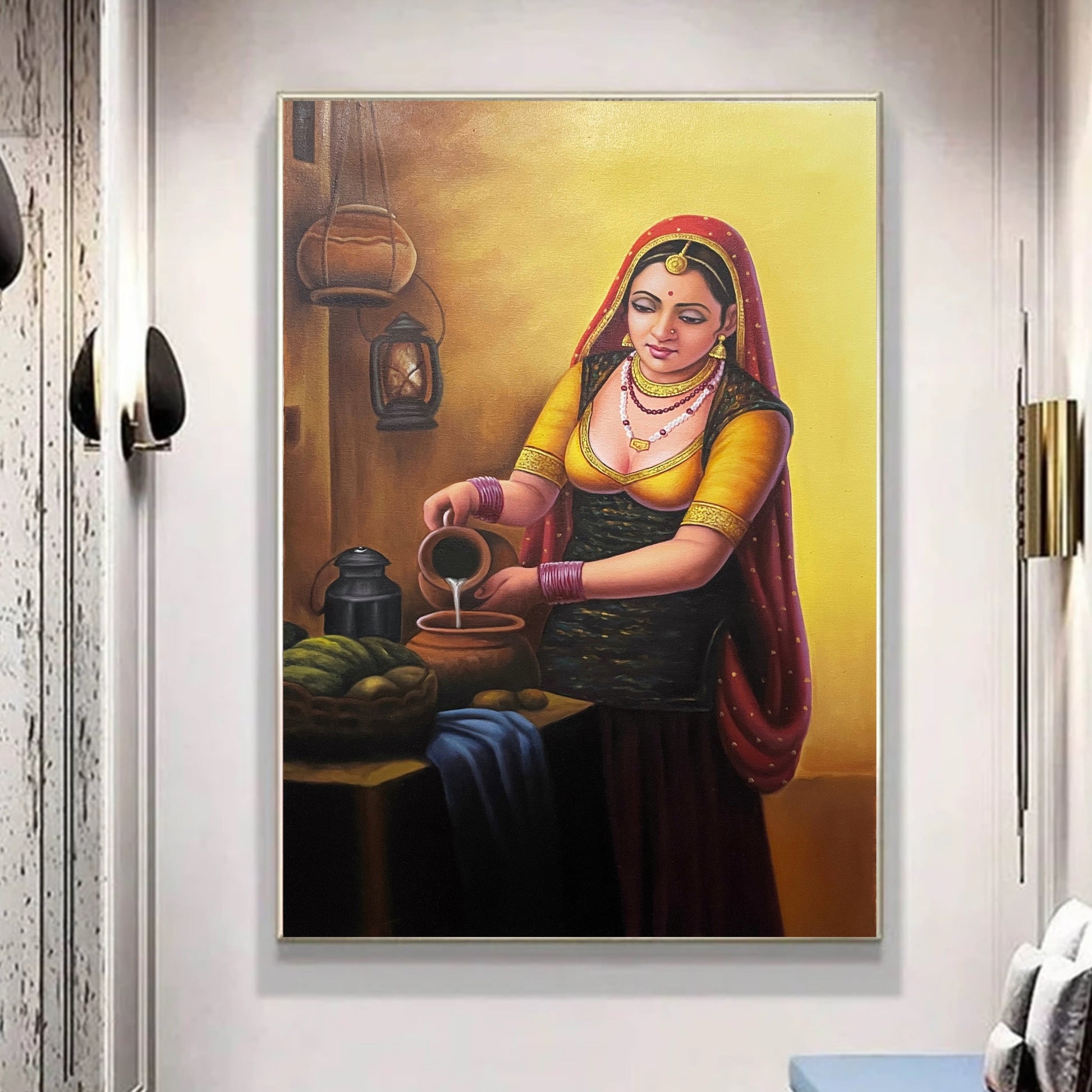 Rajasthani Painting, Indian Traditional Painting, home decor, wall art on canvas, painting, wall Painting - Jaipur Earth