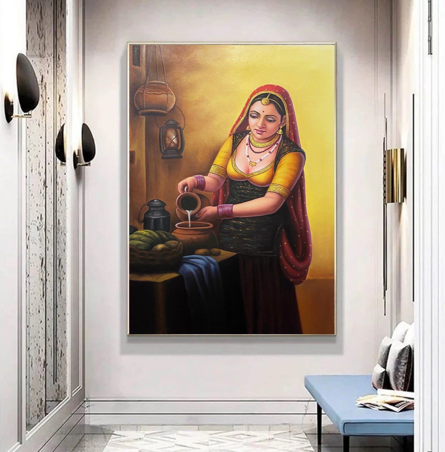 Rajasthani Painting, Indian Traditional Painting, home decor, wall art on canvas, painting, wall Painting - Jaipur Earth