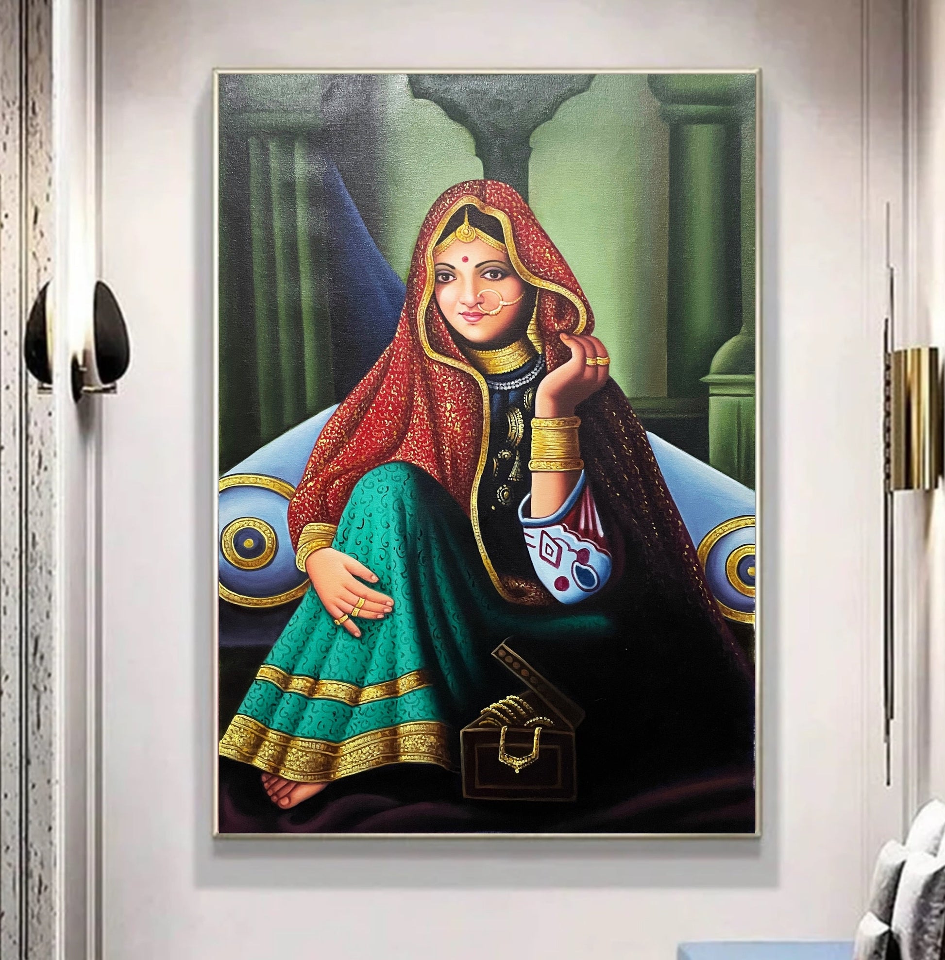 Rajasthani Painting, Indian Traditional Painting, home decor, wall art on canvas, painting, wall Painting - Jaipur Earth