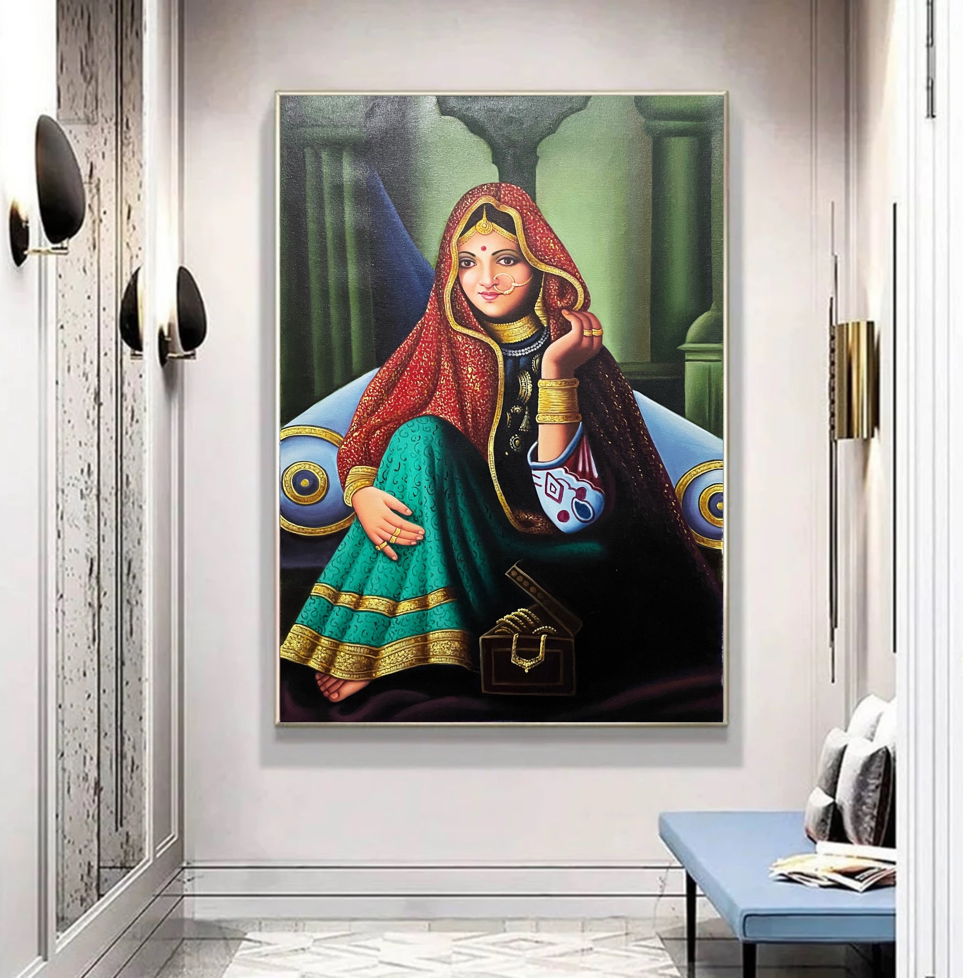 Rajasthani Painting, Indian Traditional Painting, home decor, wall art on canvas, painting, wall Painting - Jaipur Earth