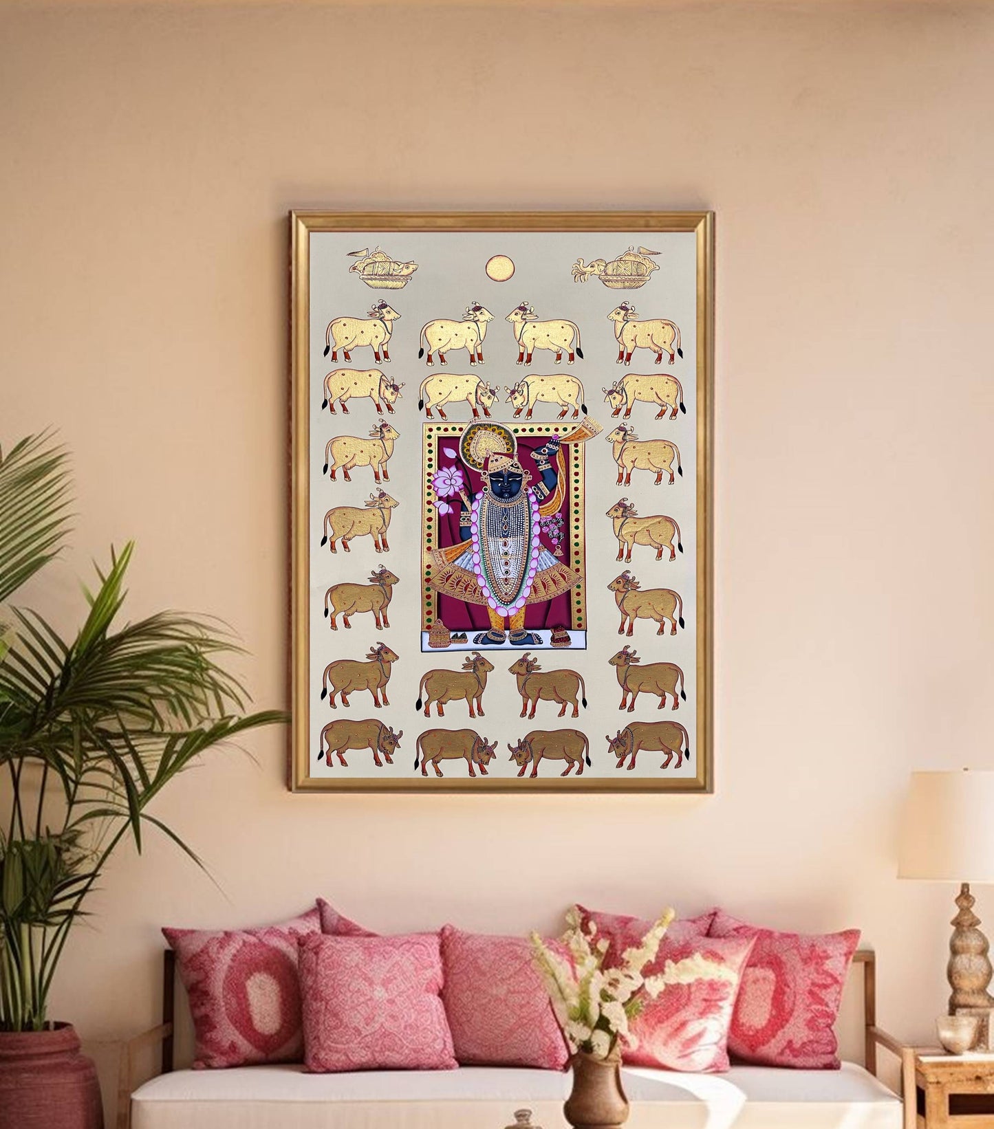 Shreenathji Pichwai Painting, Indian Traditional Handmade Painting, Wall decor - Jaipur Earth