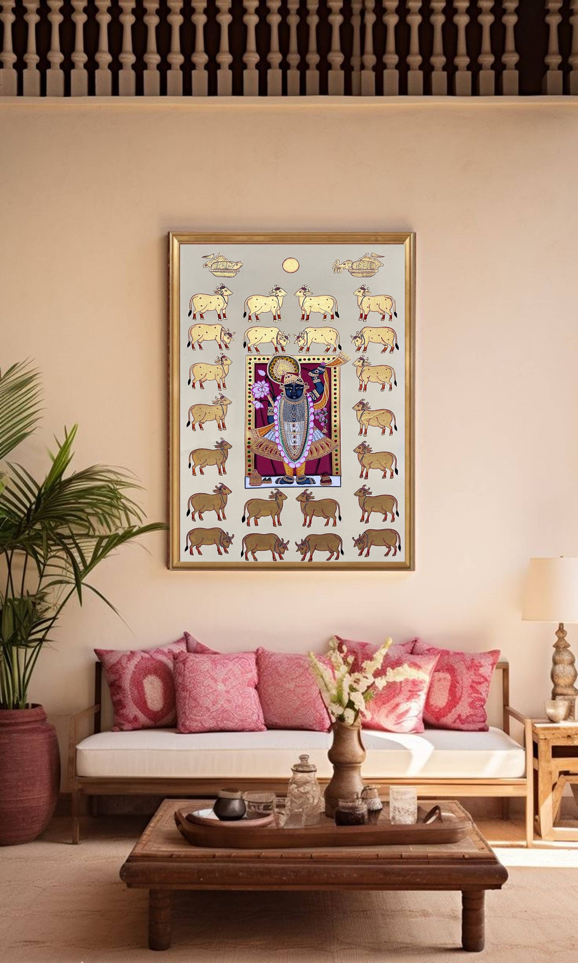 Shreenathji Pichwai Painting, Indian Traditional Handmade Painting, Wall decor - Jaipur Earth
