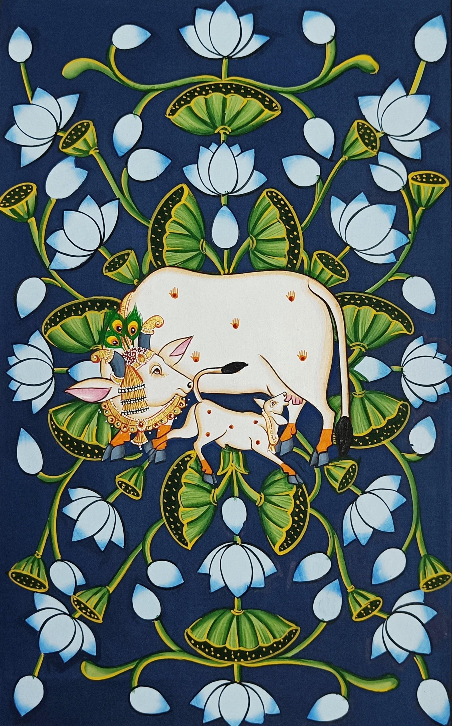 Cow Pichwai Painting – Traditional Nathdwara Style Wall Décor - Jaipur Earth