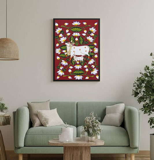 Cow Pichwai Painting – Traditional Nathdwara Style Wall Décor - Jaipur Earth