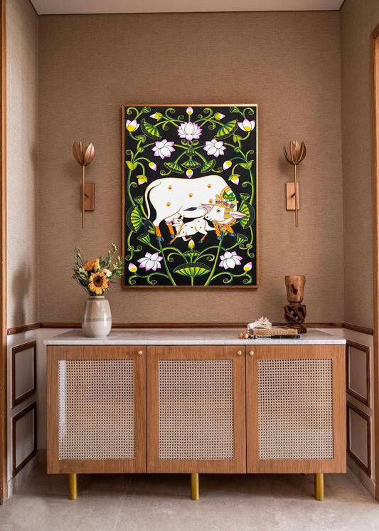 Cow Pichwai Painting – Traditional Nathdwara Style Wall Décor - Jaipur Earth