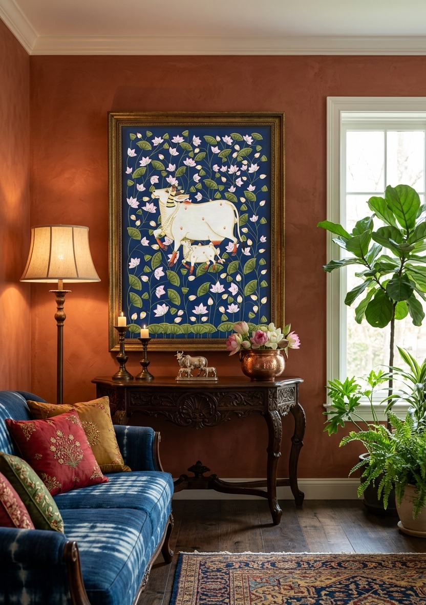 Handmade Cow Pichwai Painting – Traditional Nathdwara Gau Mata Artwork for Home & Temple