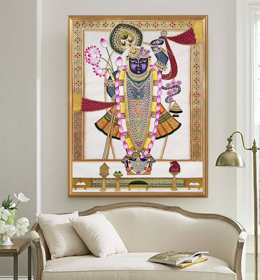 Shreenathji Lotus Pichwai Painting | Traditional Indian Wall Art