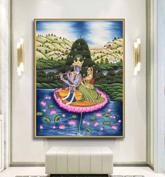 Radha Krishna Detailed Pichwai Handmade Painting, Traditional Nathdwara Art, Spiritual Indian Artwork, Luxury Home Decor