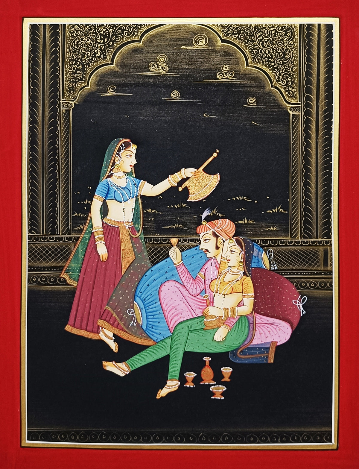 Hand Painted Indian Miniature Painting on Paper | Traditional Rajasthani Art | Set of Two | Framed