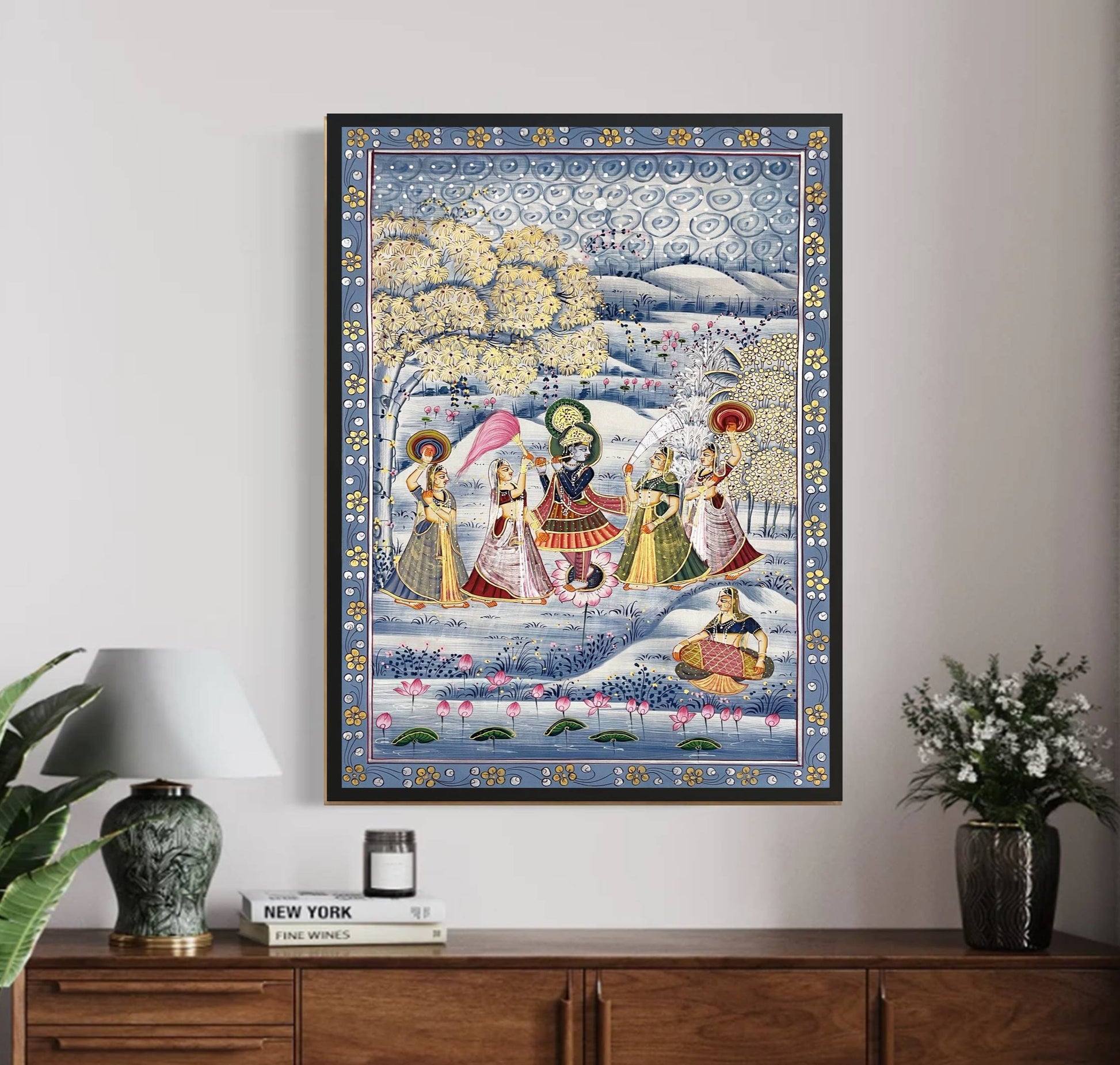 Radha Krishna Detailed Pichwai Handmade Painting on Fabric Krishna Painting, Wall art, Home Decor - Jaipur Earth