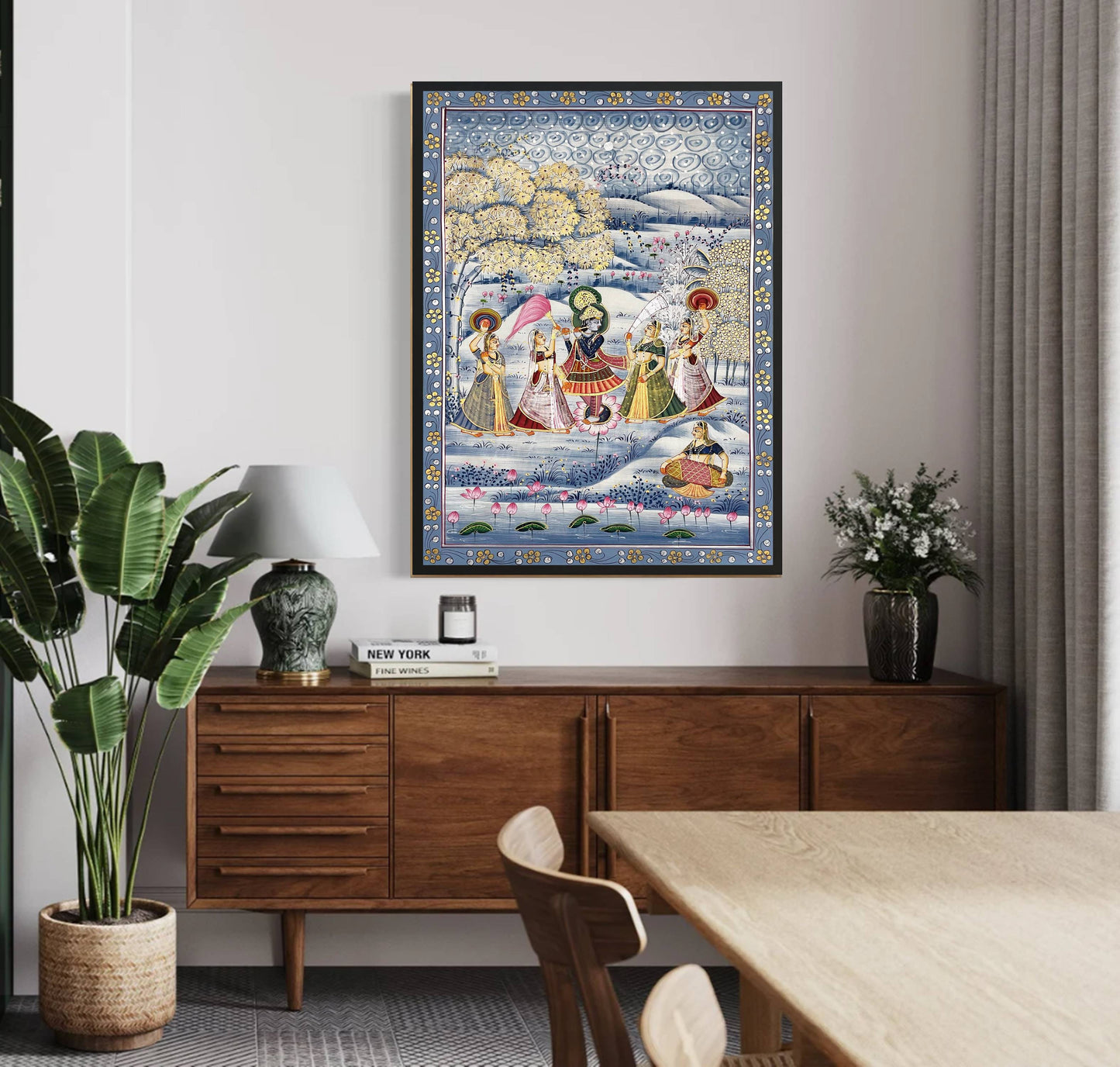 Radha Krishna Detailed Pichwai Handmade Painting on Fabric Krishna Painting, Wall art, Home Decor - Jaipur Earth