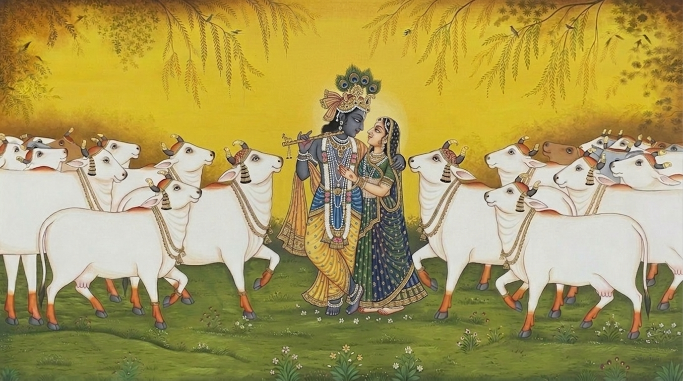 Radha Krishna Detailed Pichwai Handmade Painting | Traditional Indian Wall Art | Hand Painted Pichwai on Cloth | Spiritual Home Decor
