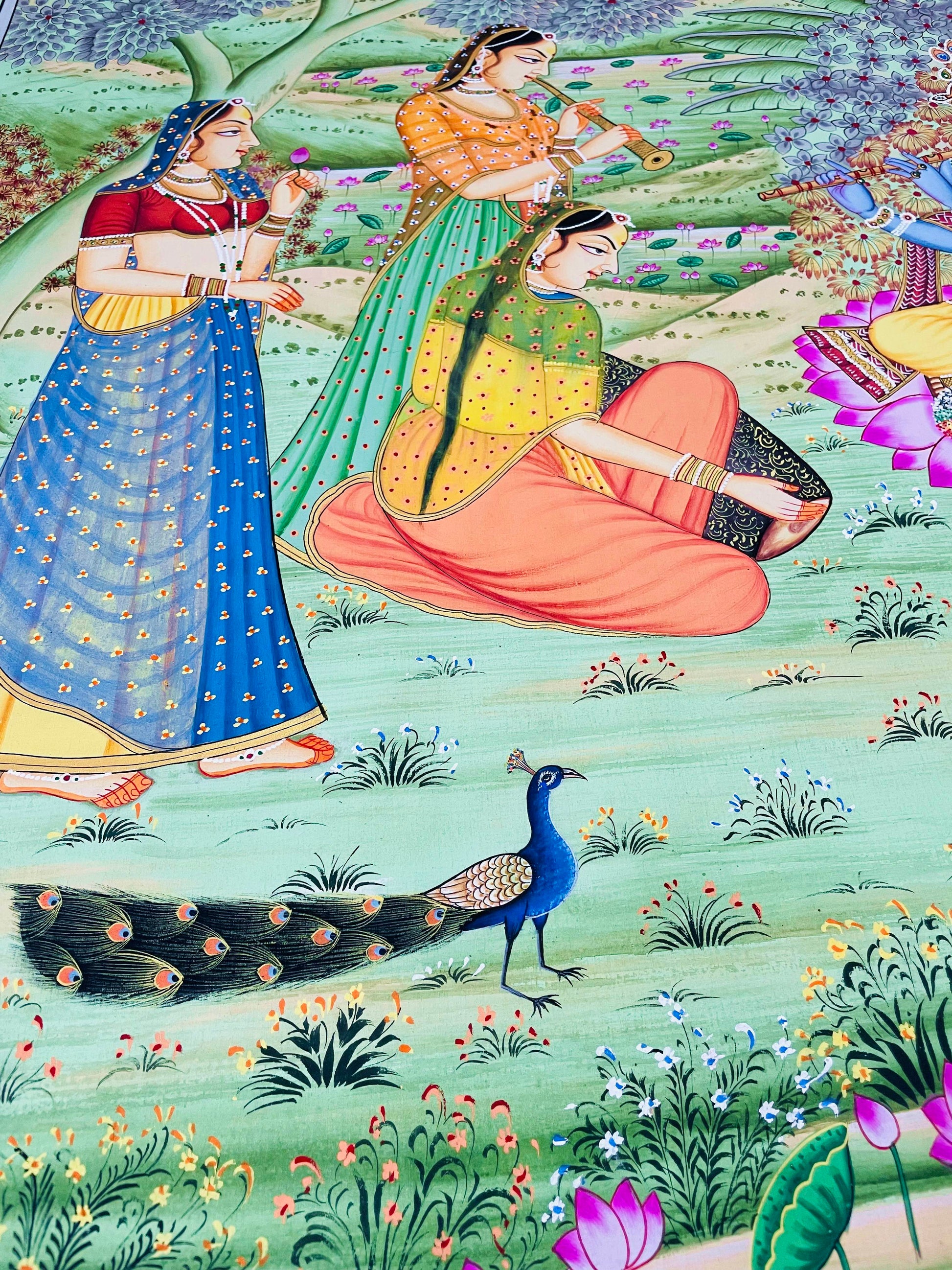 Radha Krishna Detailed Pichwai Handmade Painting on Fabric Krishna Painting, Wall art, Home Decor - Jaipur Earth