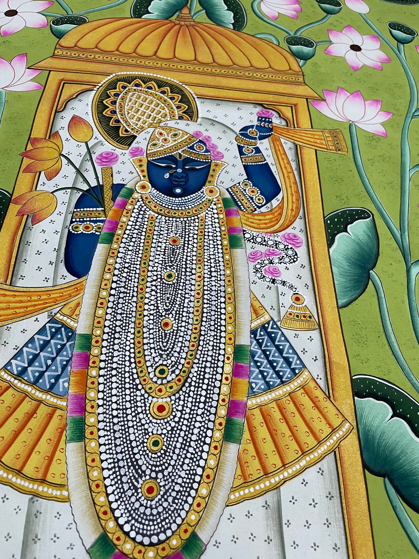 Shreenathji Pichwai Art Painting for Home Decor, Traditional Handmade Shri Nath Ji Wall Painting, Nathdwara Style Krishna Artwork, Indian Spiritual Art