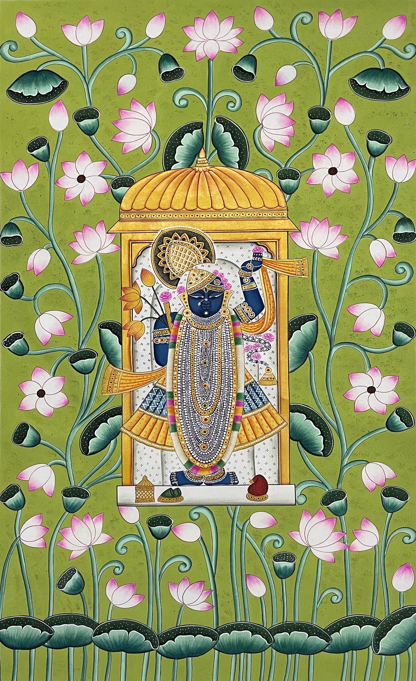 Shreenathji Pichwai Art Painting for Home Decor, Traditional Handmade Shri Nath Ji Wall Painting, Nathdwara Style Krishna Artwork, Indian Spiritual Art