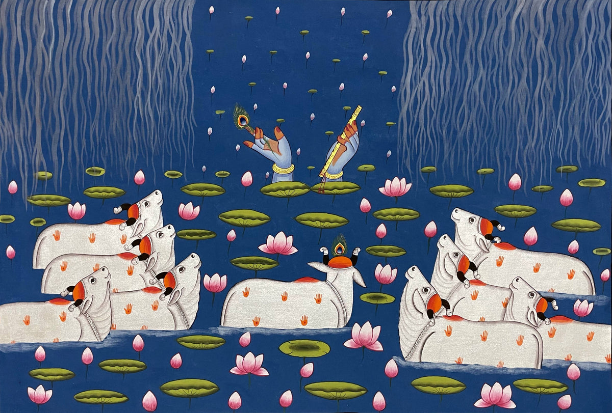 Krishna Detailed Pichwai Painting, wall decor, Home decor - Jaipur Earth