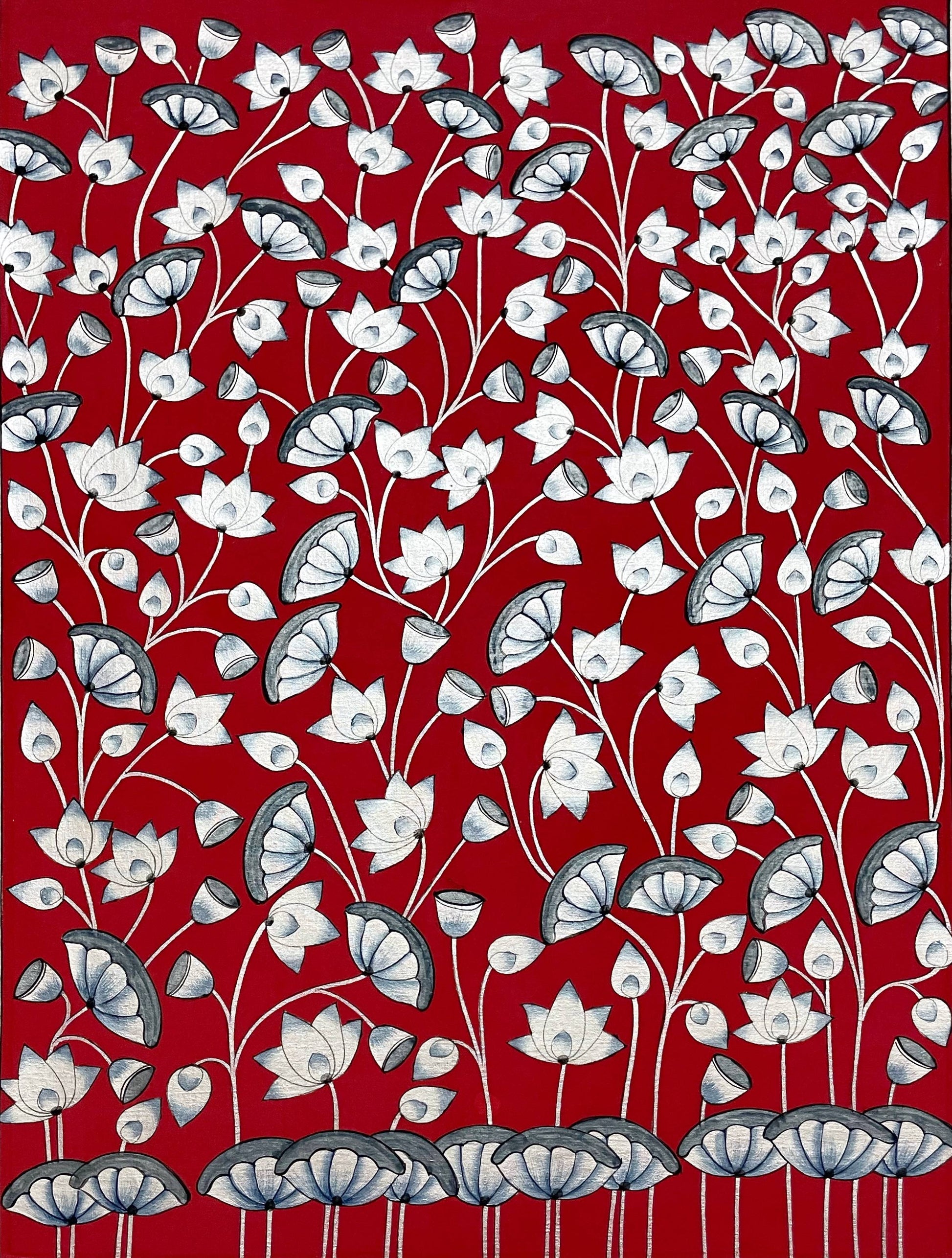 Pichwai Paintings Set of 3, Lotus Pond Indian Pichwai Painting, Home decor Art, Indian painting - Jaipur Earth