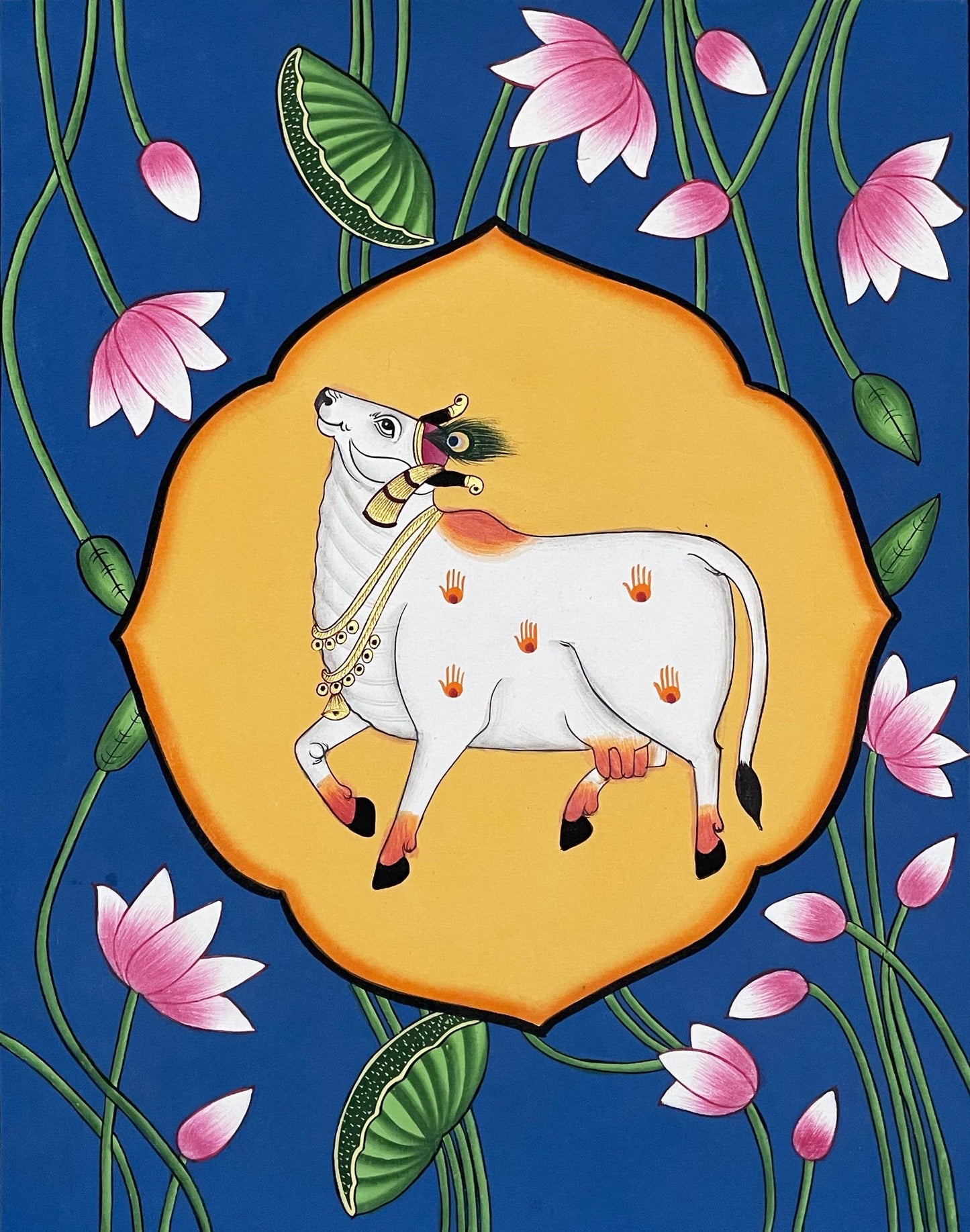 Pichwai Painting Of Cow, Set of 2, Traditional Indian Pichwai Painting For Home Decor, Wall Art, Wall Decor - Jaipur Earth