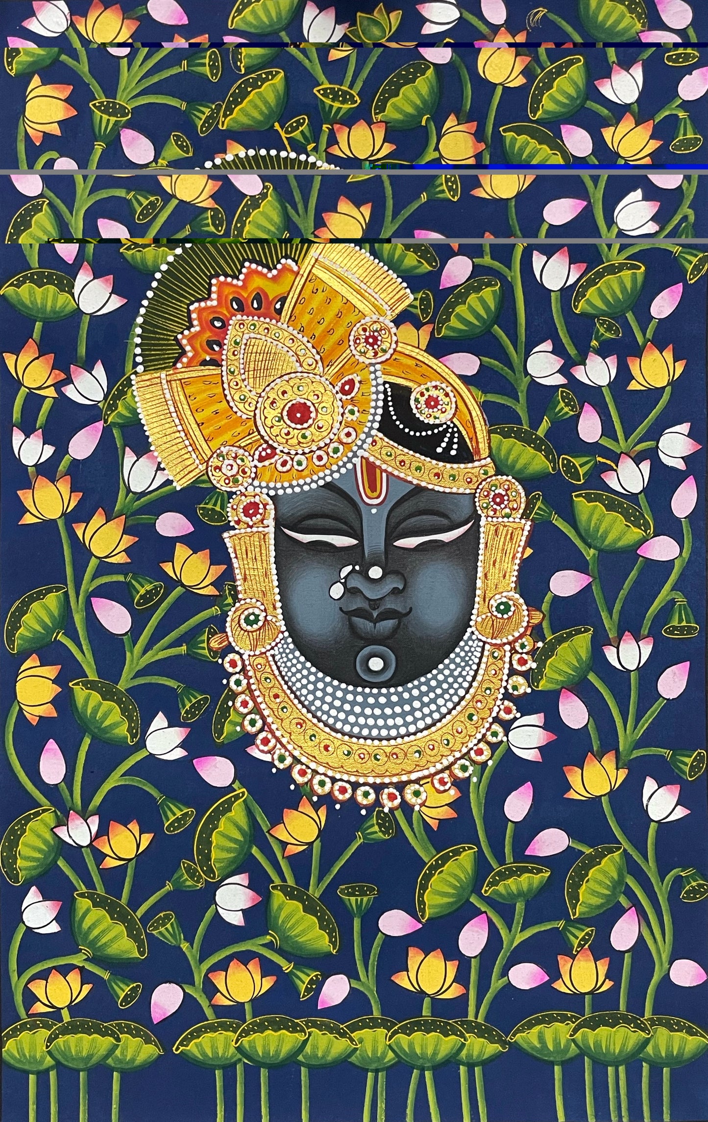 Pichwai Painting, Set of 3 Shrinathji and Cow Pichwai Painting, Modern Wall Decor Paintings, Hand Painted on Fabric, Home Decor - Unframed - Jaipur Earth