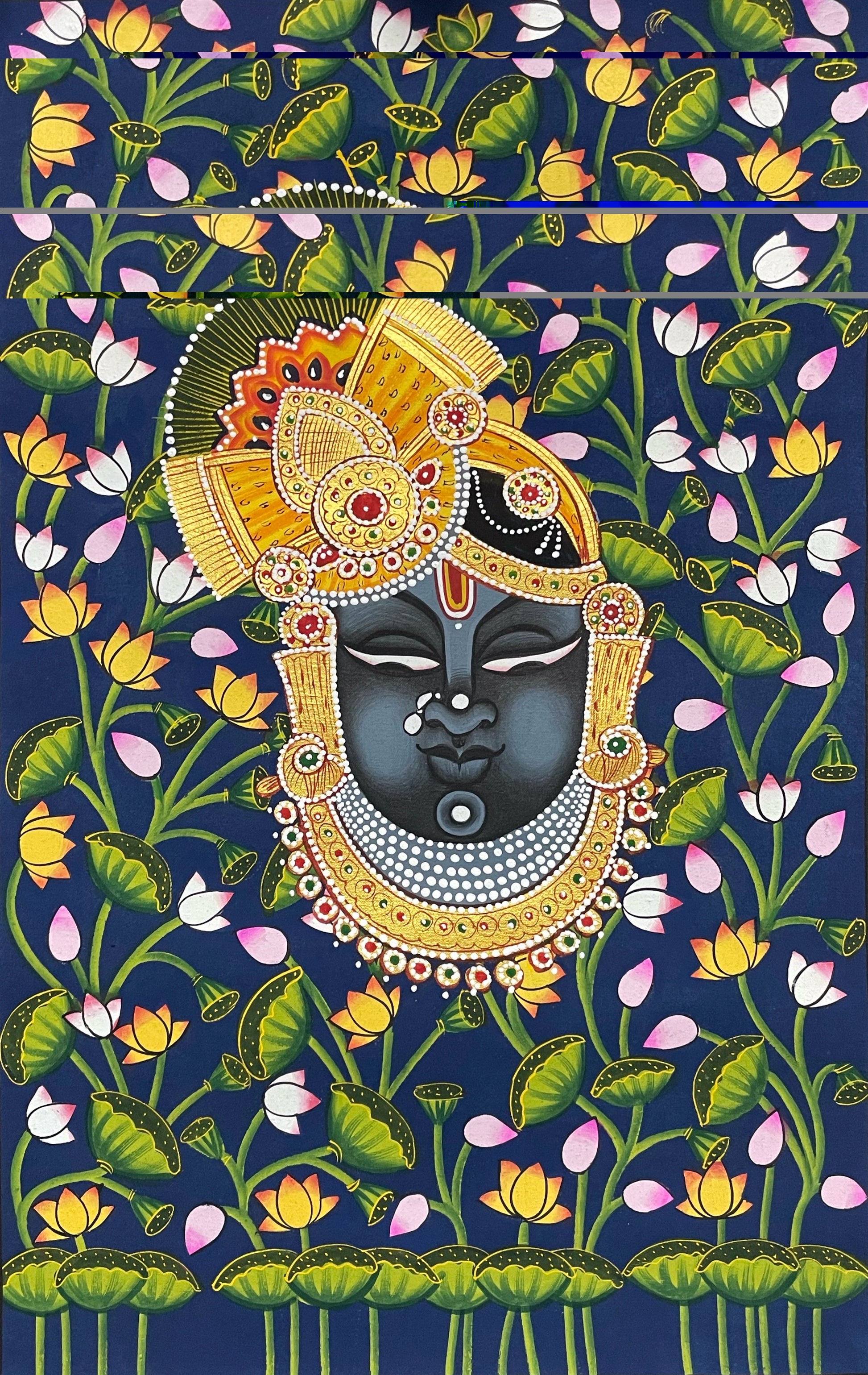 Pichwai Painting, Set of 3 Shrinathji and Cow Pichwai Painting, Modern Wall Decor Paintings, Hand Painted on Fabric, Home Decor - Unframed - Jaipur Earth