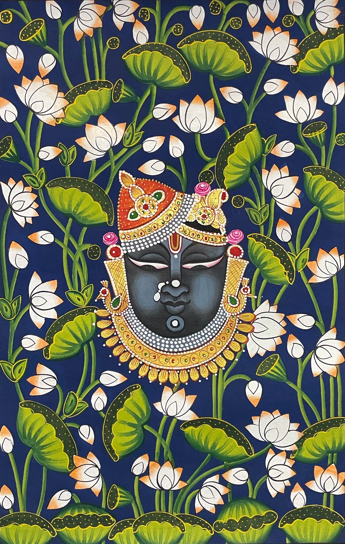 Pichwai Painting, Set of 3 Shrinathji and Cow Pichwai Painting, Modern Wall Decor Paintings, Hand Painted on Fabric, Home Decor - Unframed