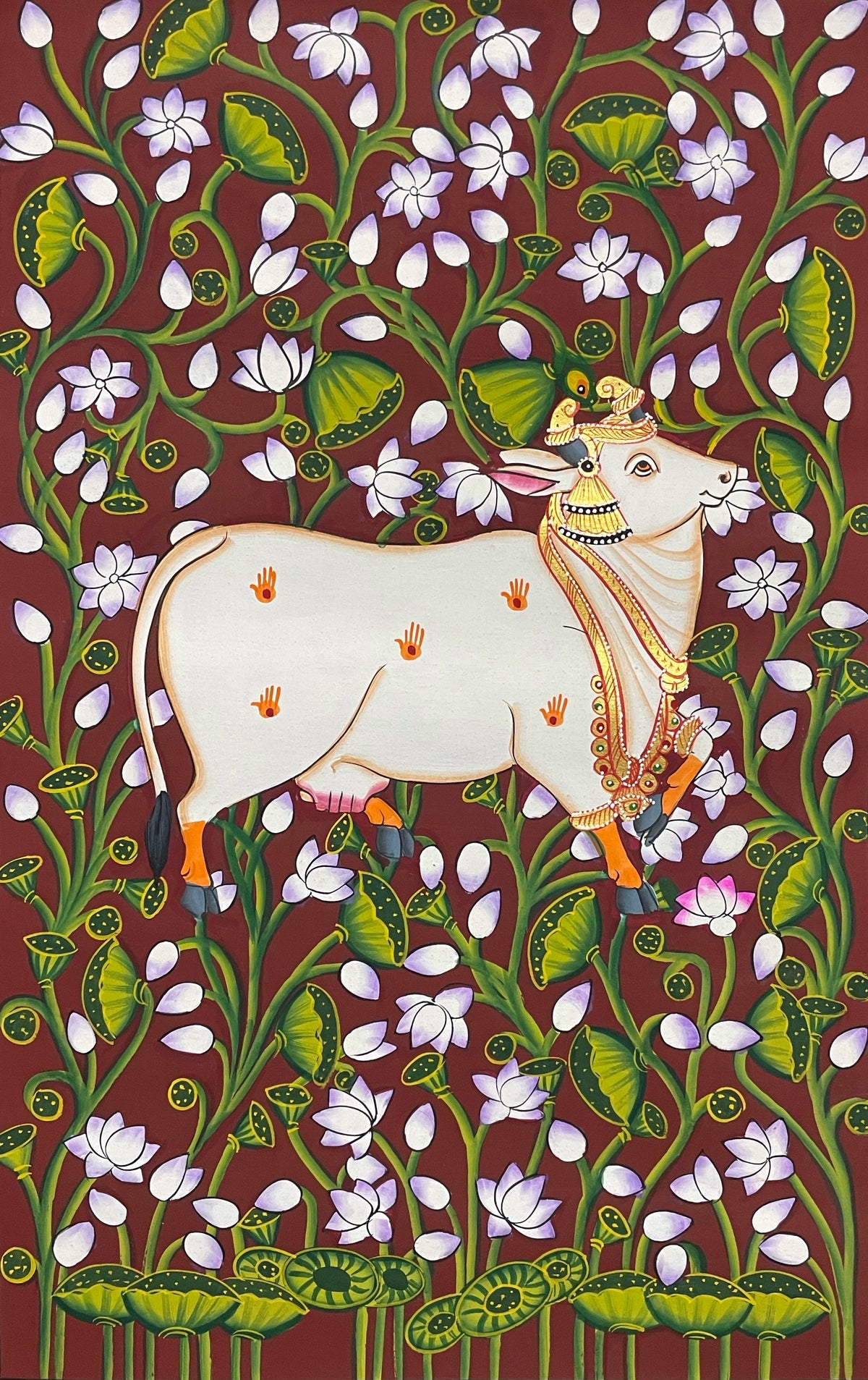 Pichwai Painting, Set of 3 Shrinathji and Cow Pichwai Painting, Modern Wall Decor Paintings, Hand Painted on Fabric, Home Decor - Unframed