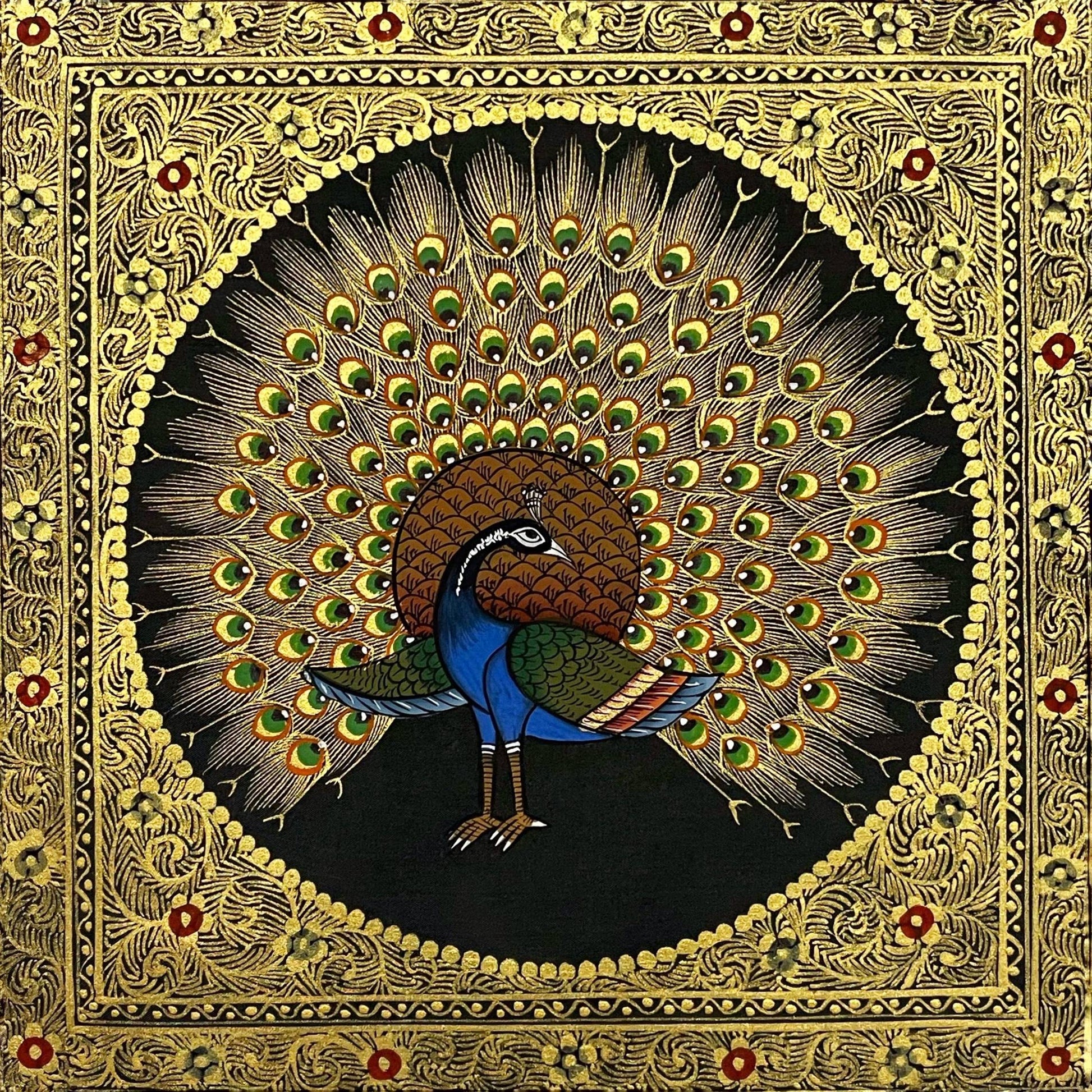 Peacock Bird Miniature Painting, Set of 2, Handmade Bird Wall Art, Home Decor - Jaipur Earth