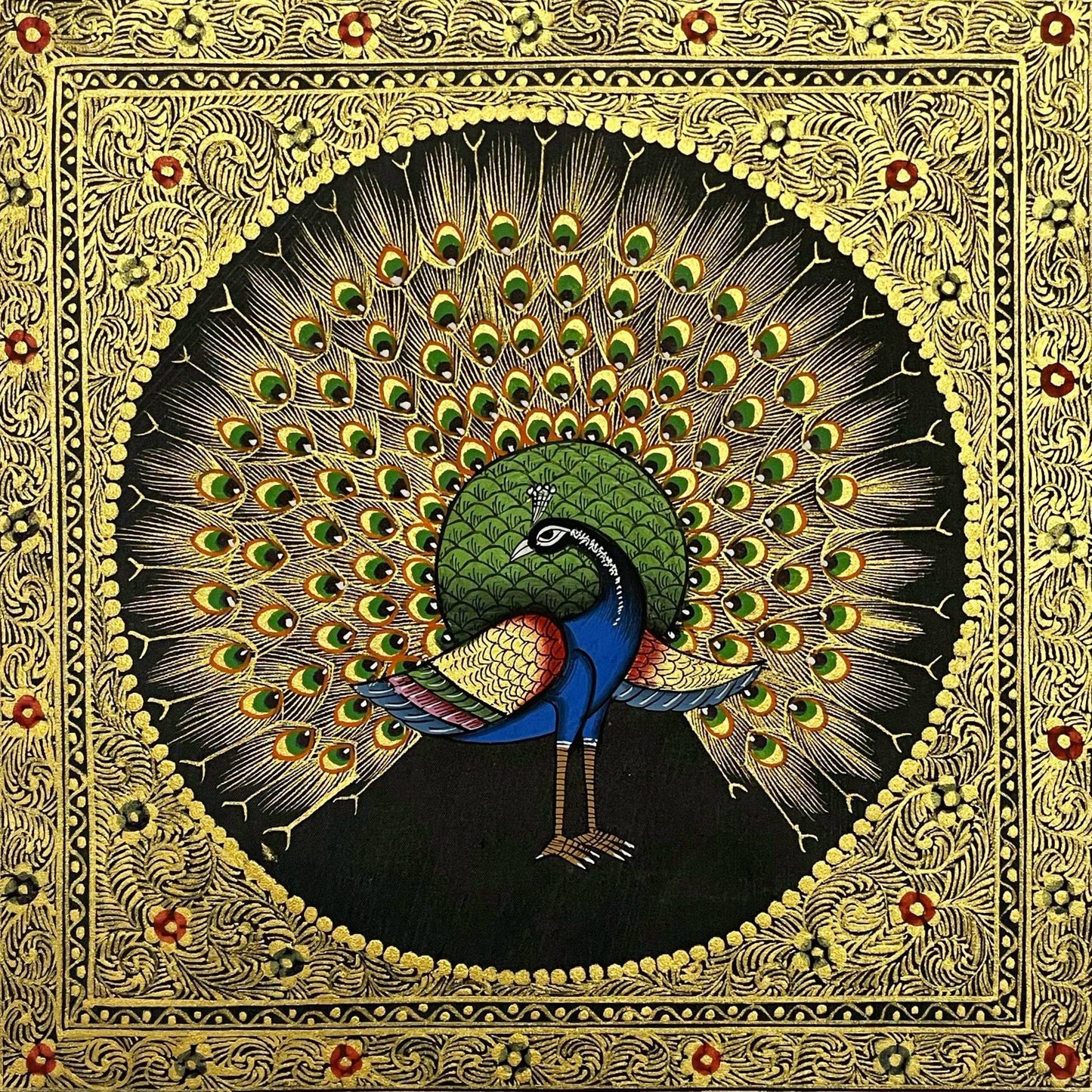 Peacock Bird Miniature Painting, Set of 2, Handmade Bird Wall Art, Home Decor - Jaipur Earth