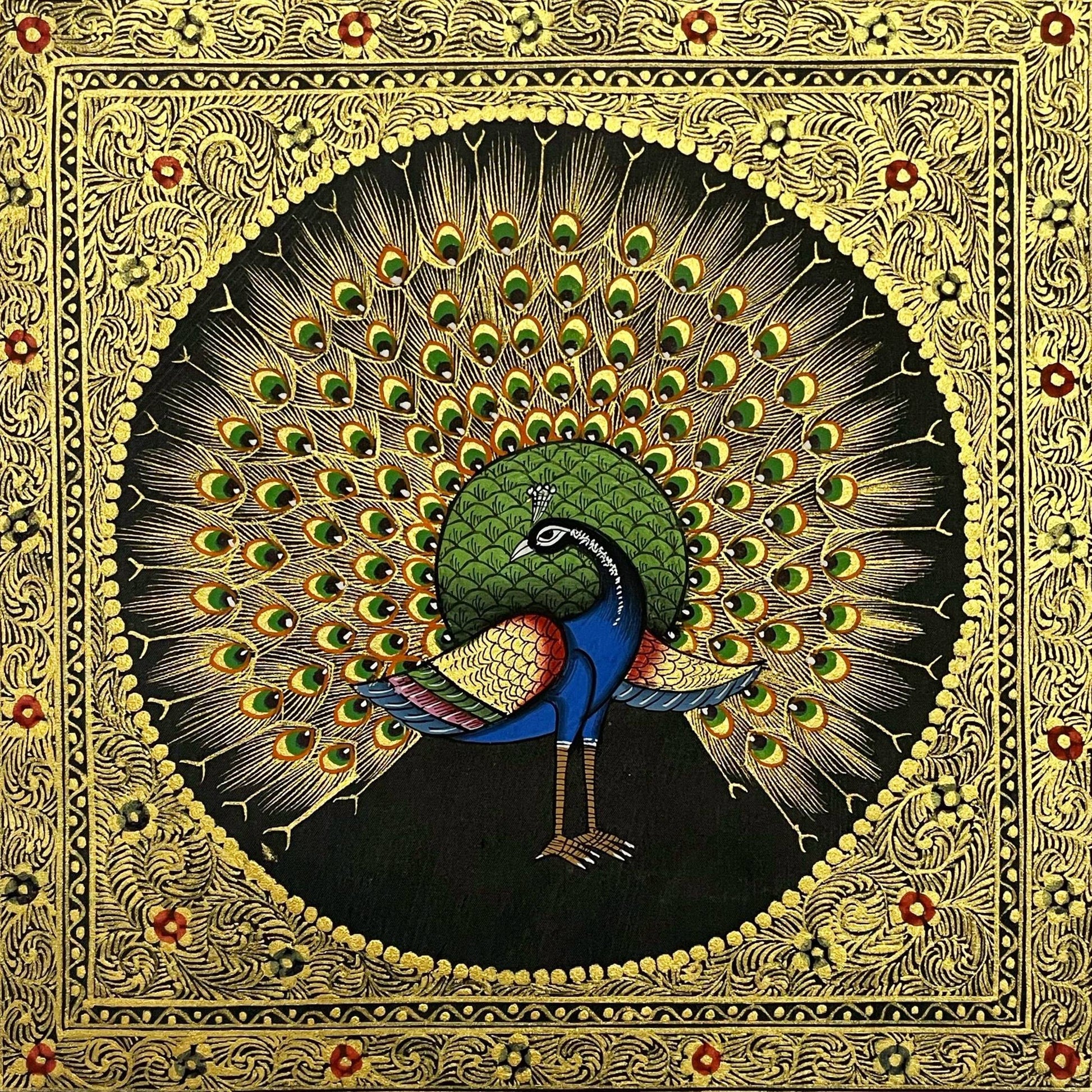 Peacock Bird Miniature Painting, Set of 2, Handmade Bird Wall Art, Home Decor - Jaipur Earth