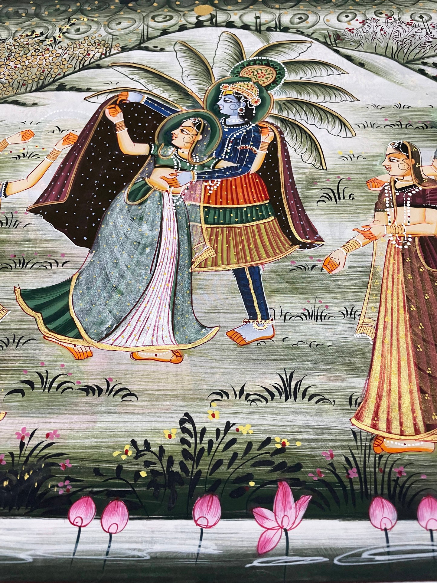 Radha Krishna Detailed Pichwai Handmade Painting on Fabric Krishna Painting, Wall art, Home Decor - Jaipur Earth