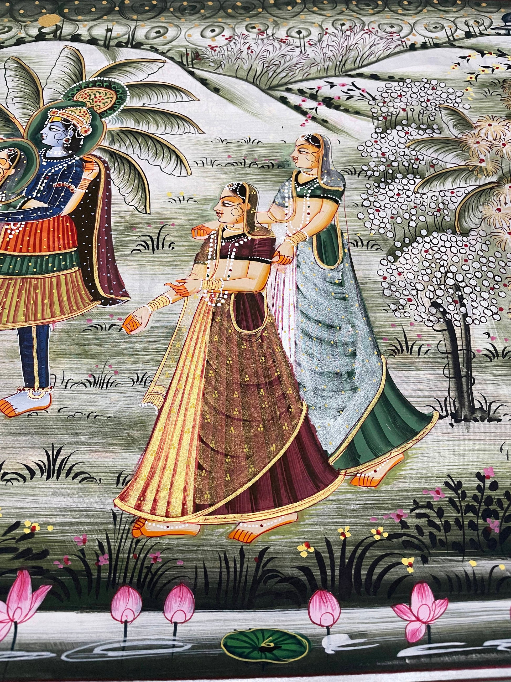 Radha Krishna Detailed Pichwai Handmade Painting on Fabric Krishna Painting, Wall art, Home Decor - Jaipur Earth