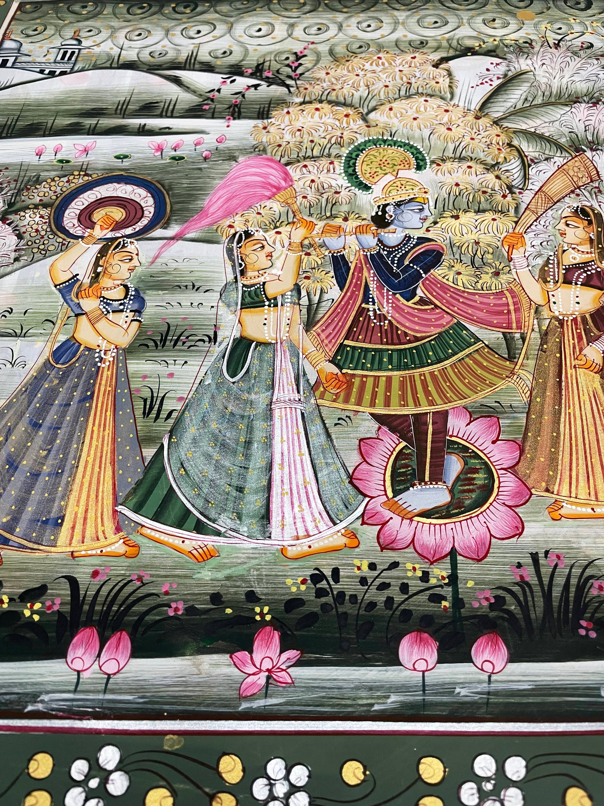 Radha Krishna Detailed Pichwai Handmade Painting on Fabric Krishna Painting, Wall art, Home Decor - Jaipur Earth