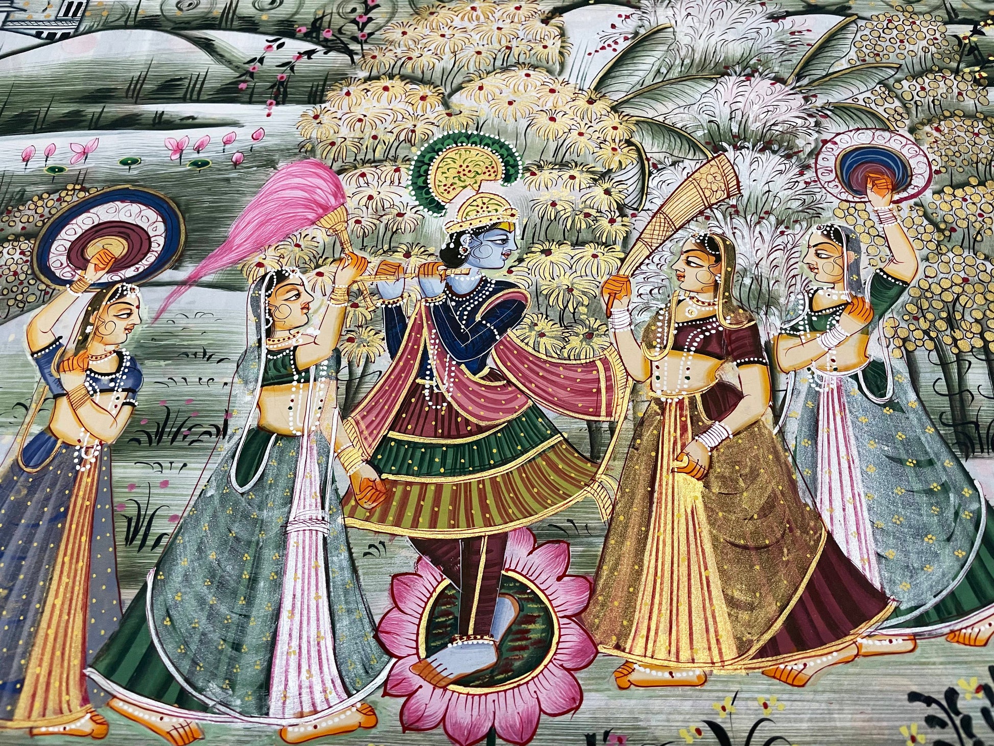 Radha Krishna Detailed Pichwai Handmade Painting on Fabric Krishna Painting, Wall art, Home Decor - Jaipur Earth