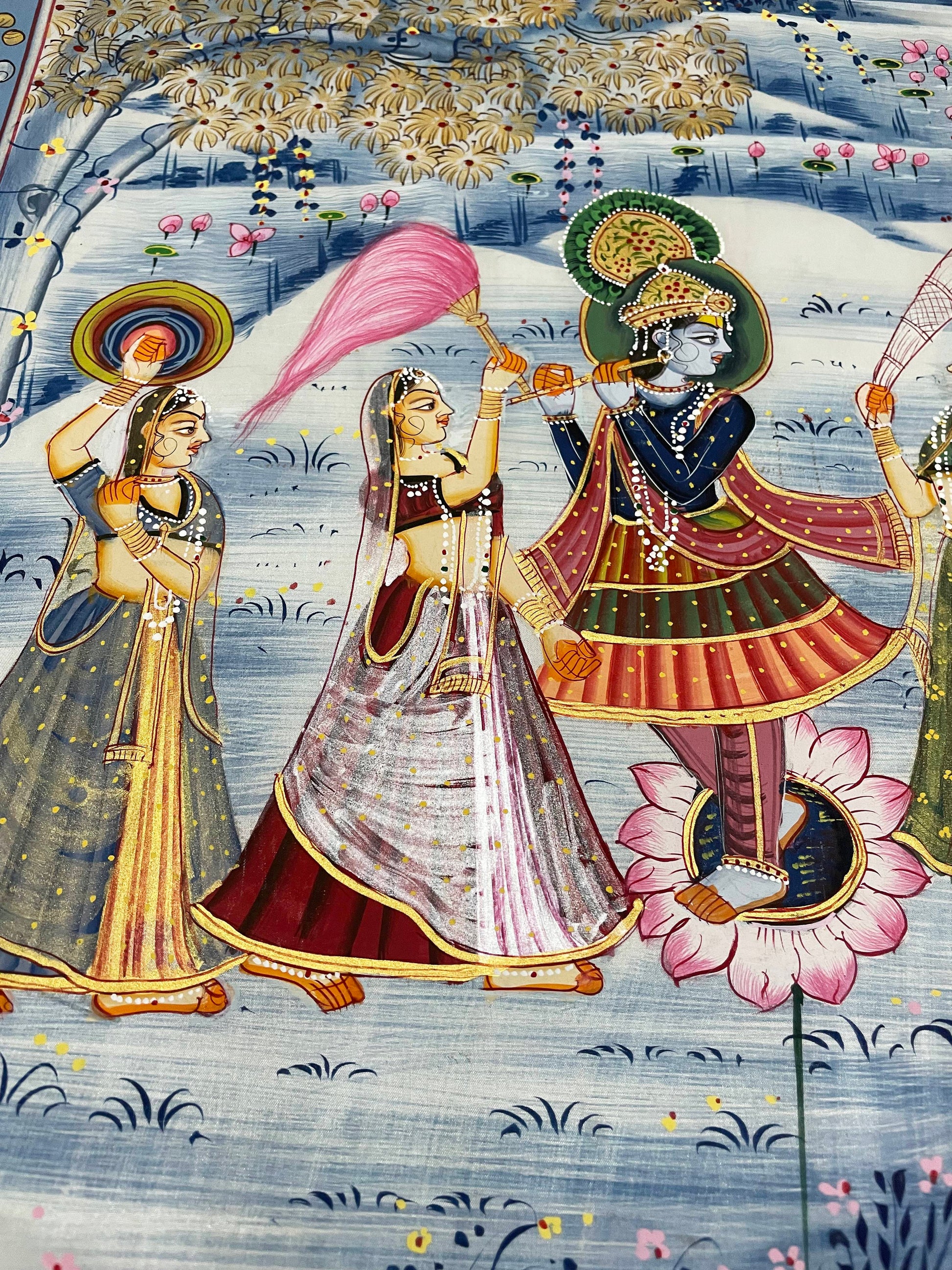 Radha Krishna Detailed Pichwai Handmade Painting on Fabric Krishna Painting, Wall art, Home Decor - Jaipur Earth
