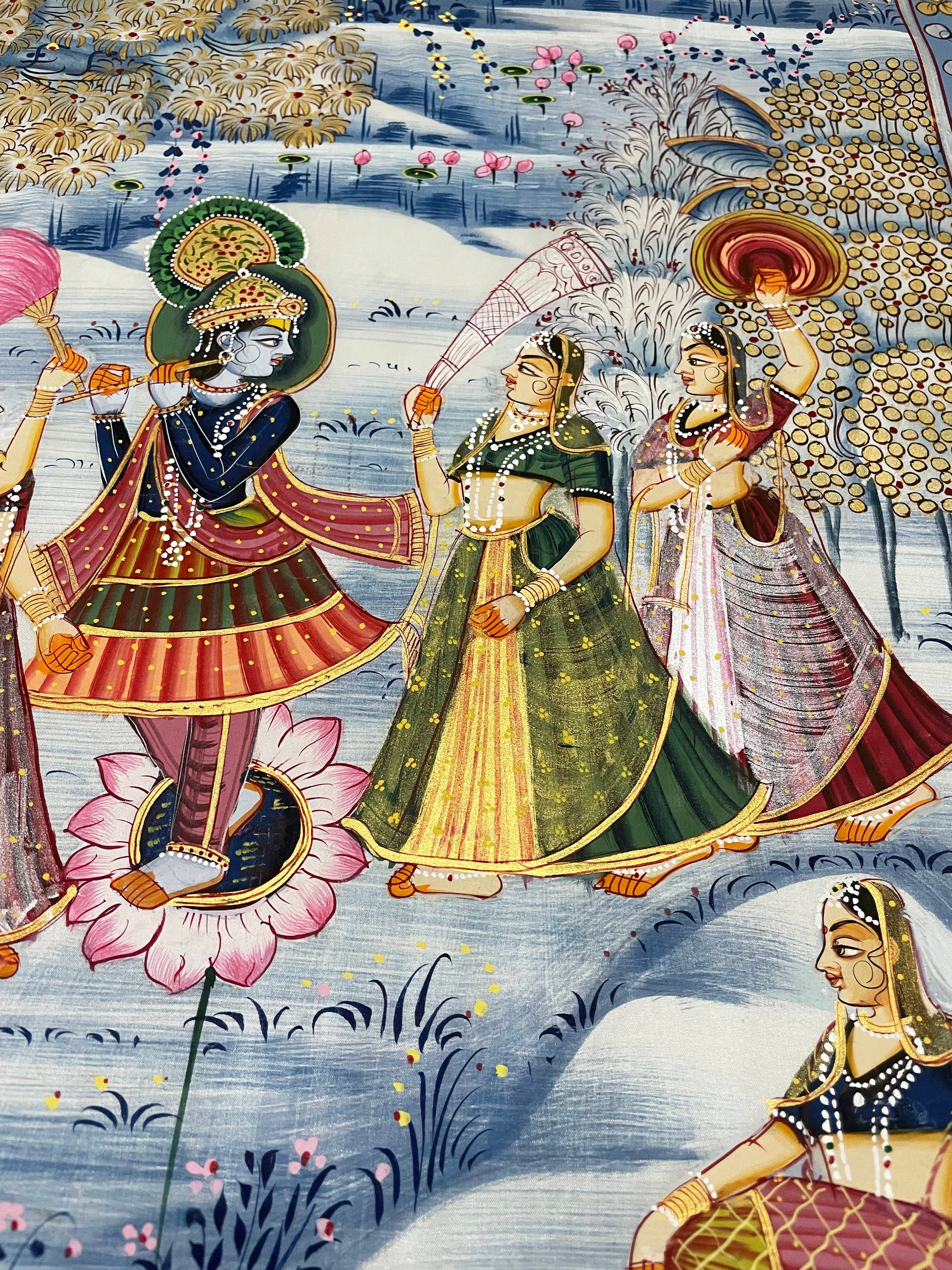Radha Krishna Detailed Pichwai Handmade Painting on Fabric Krishna Painting, Wall art, Home Decor - Jaipur Earth