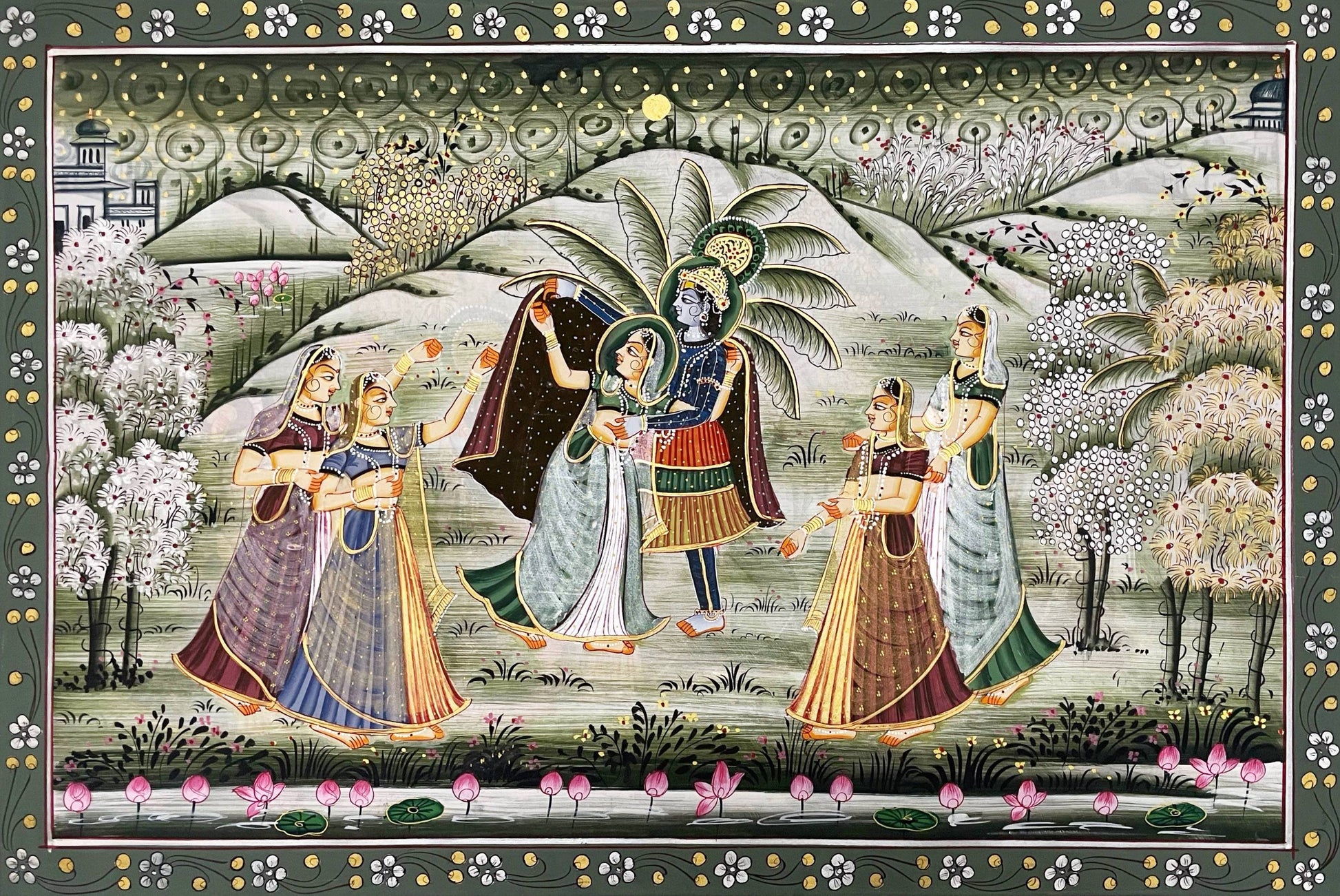 Radha Krishna Detailed Pichwai Handmade Painting on Fabric Krishna Painting, Wall art, Home Decor - Jaipur Earth
