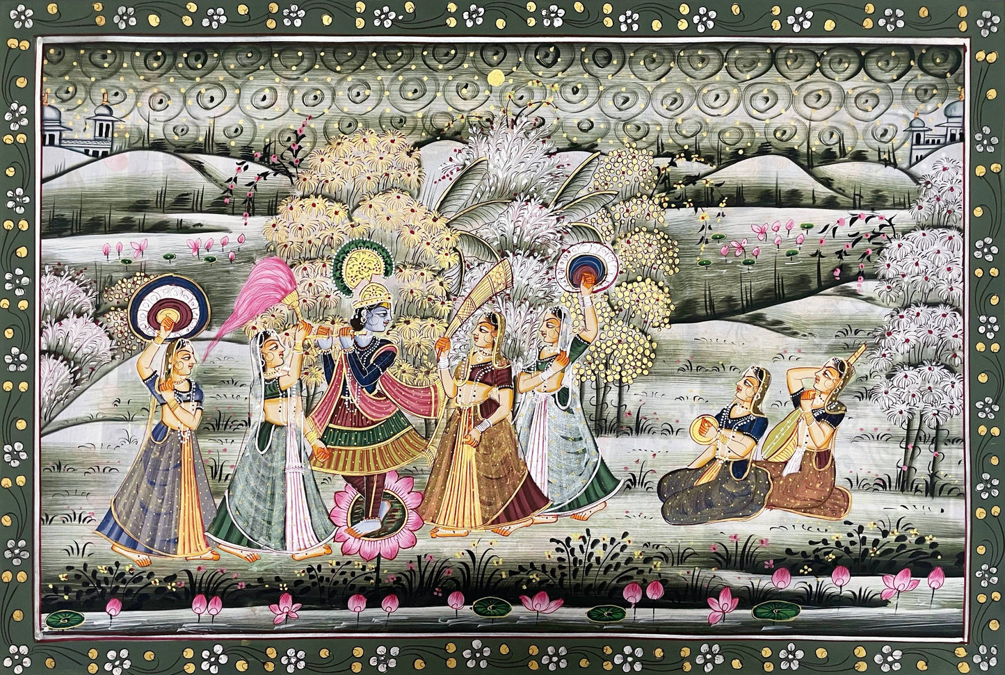 Radha Krishna Detailed Pichwai Handmade Painting on Fabric Krishna Painting, Wall art, Home Decor - Jaipur Earth