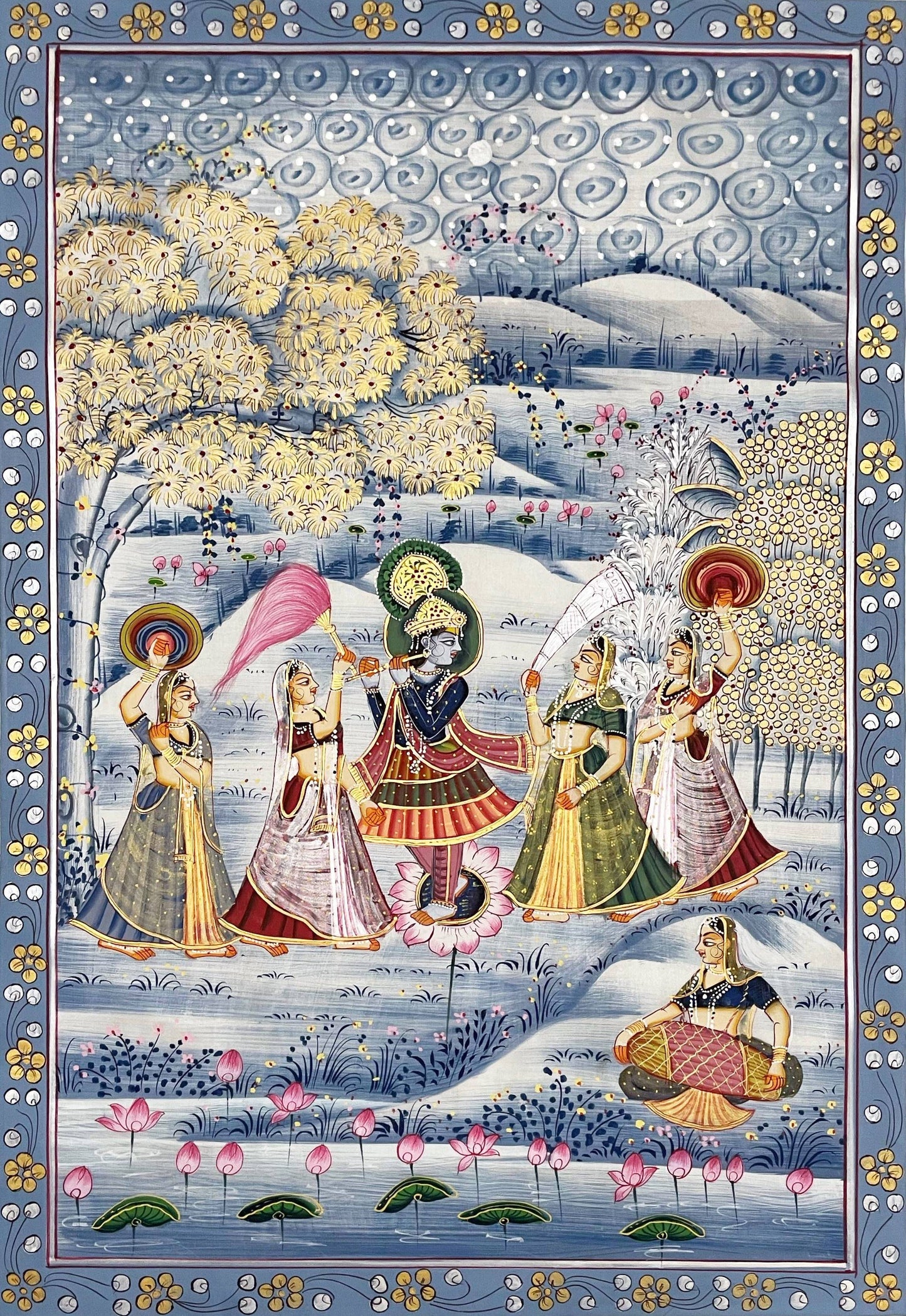 Radha Krishna Detailed Pichwai Handmade Painting on Fabric Krishna Painting, Wall art, Home Decor - Jaipur Earth